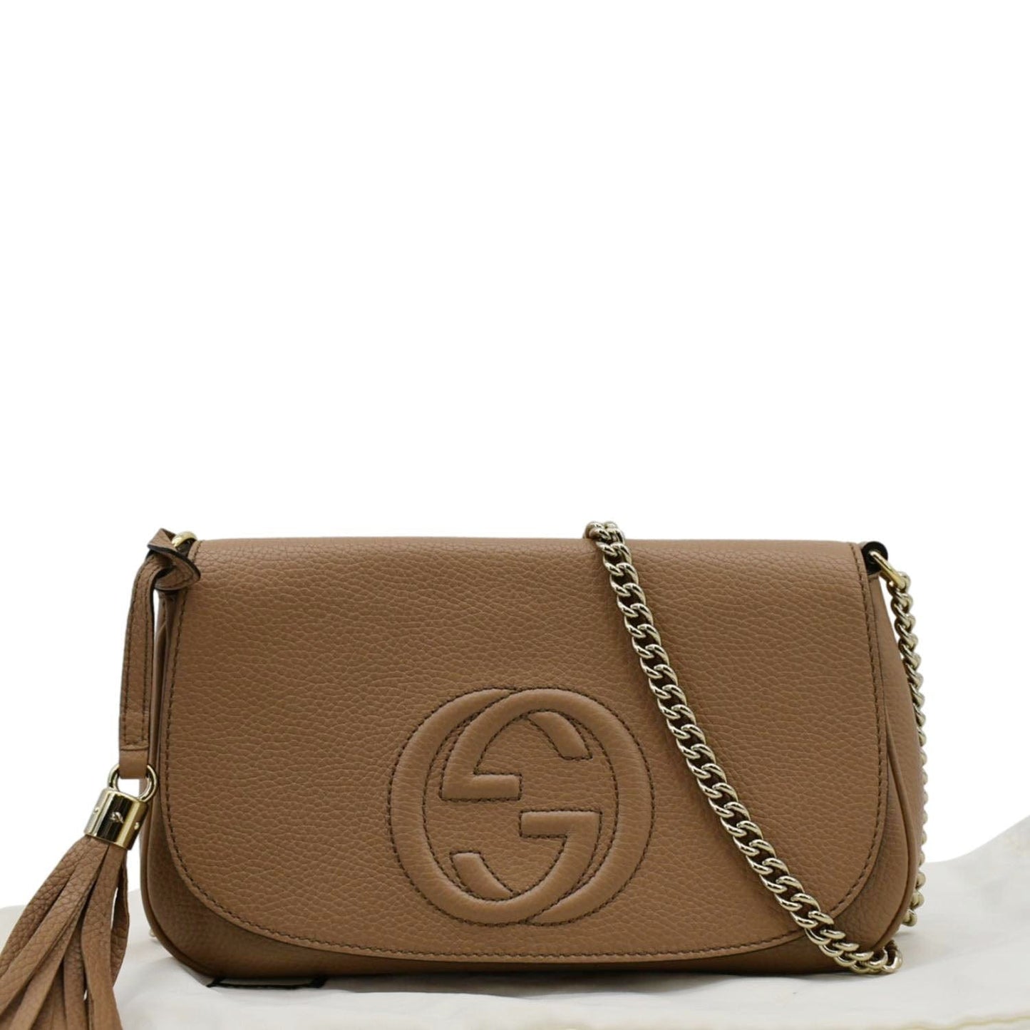 Gucci Soho Flap Crossbody Bag Rose Leather Beige Chain Crossbody