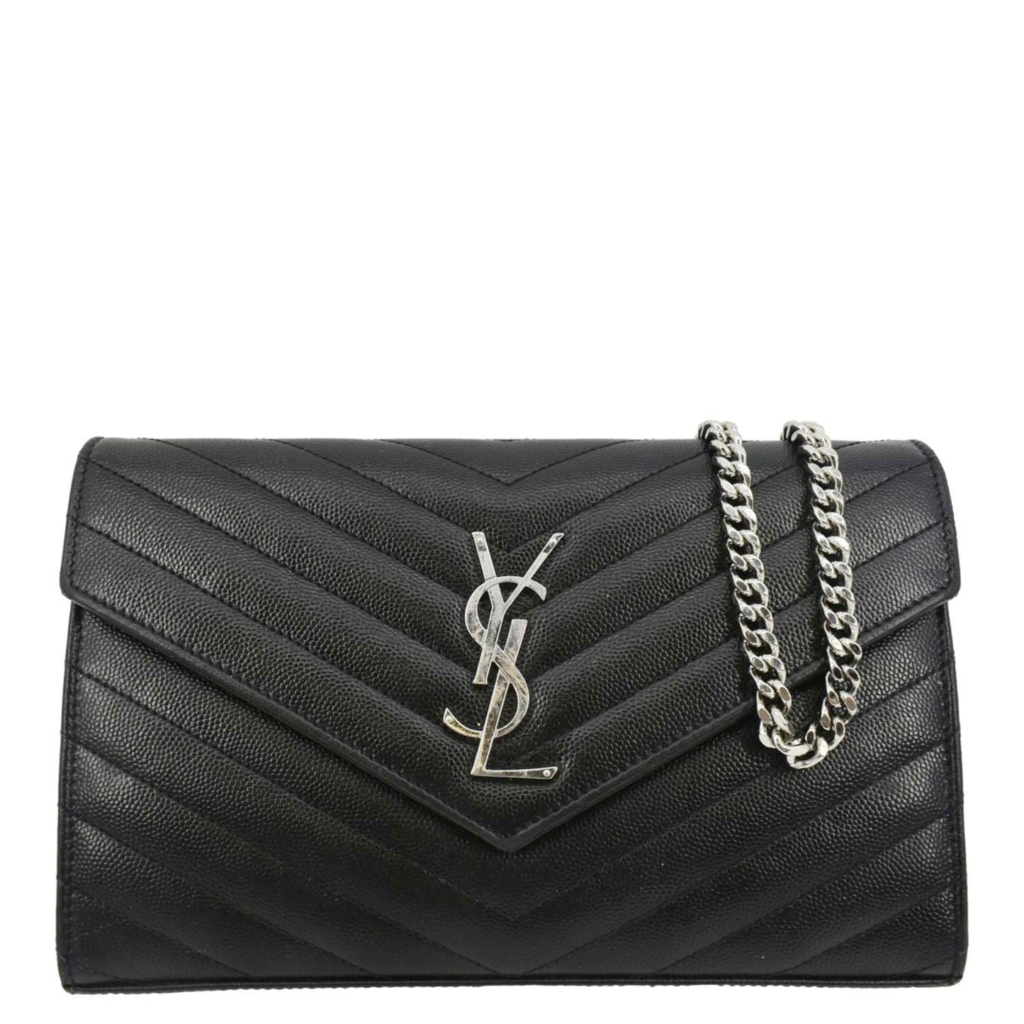 YSL Saint Laurent Saint Cassandre Wallet Crossbody Bag Leather Black