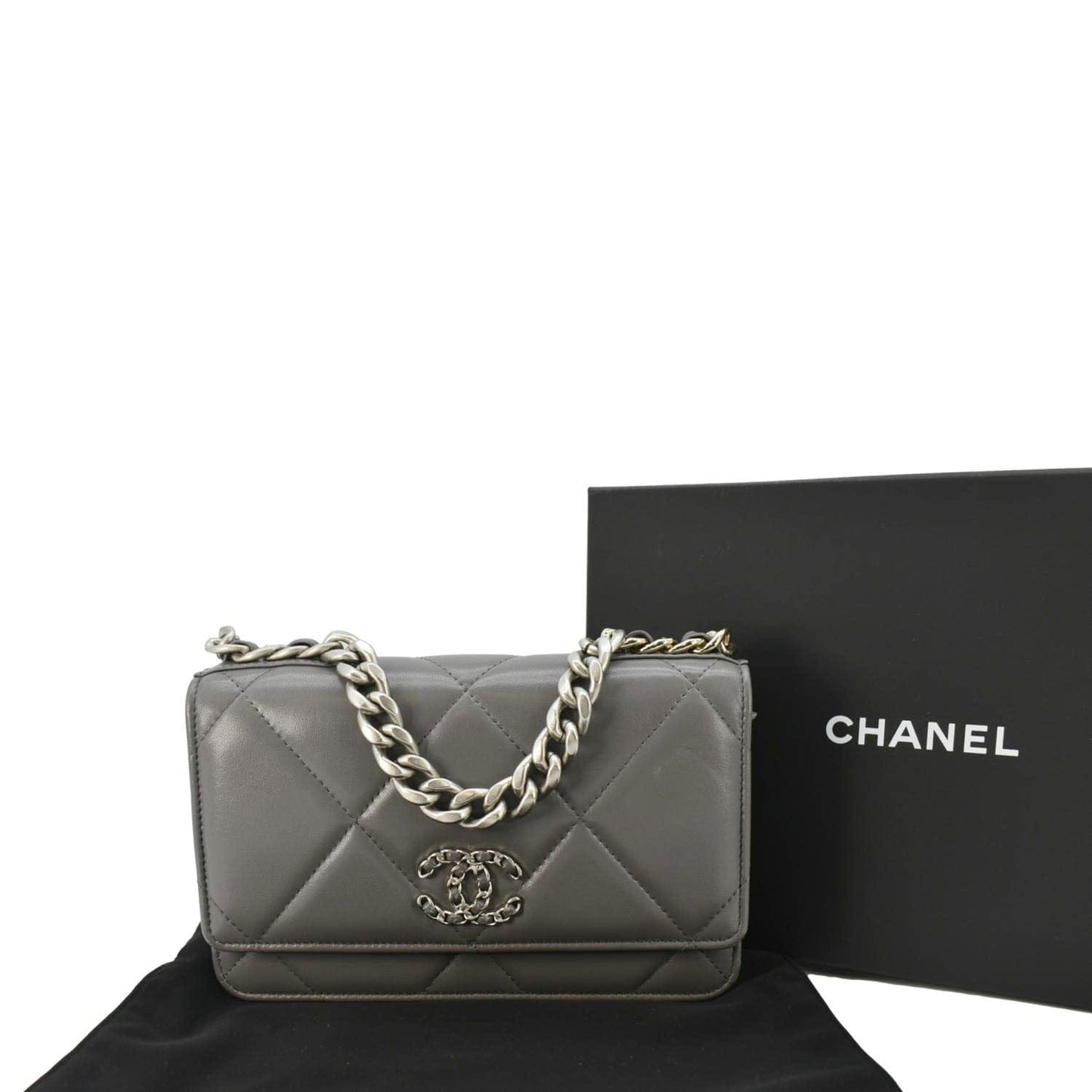 Chanel 19 WOC Quilted On Leather Grey Wallet Case