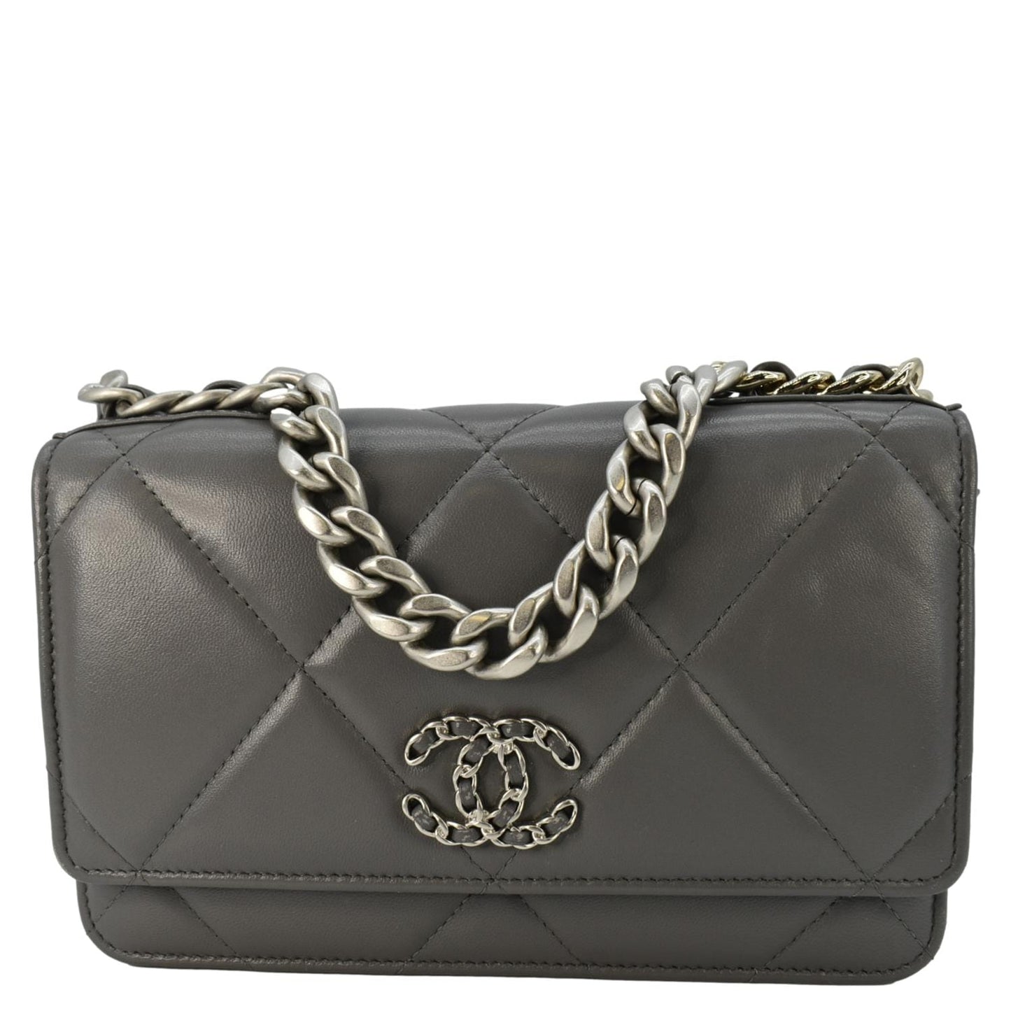 Chanel 19 WOC Quilted On Leather Grey Wallet Case