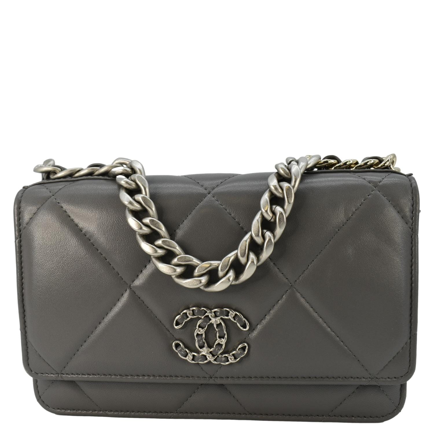 Chanel 19 WOC Quilted On Leather Grey Wallet Case