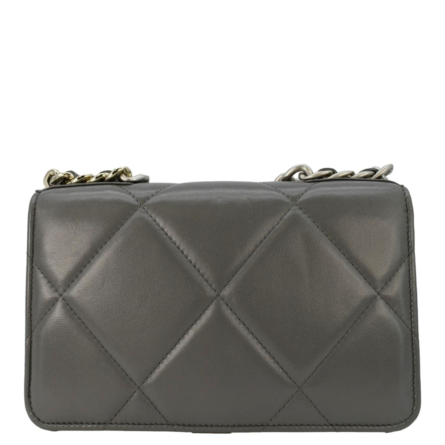 Chanel 19 WOC Quilted On Leather Grey Wallet Case