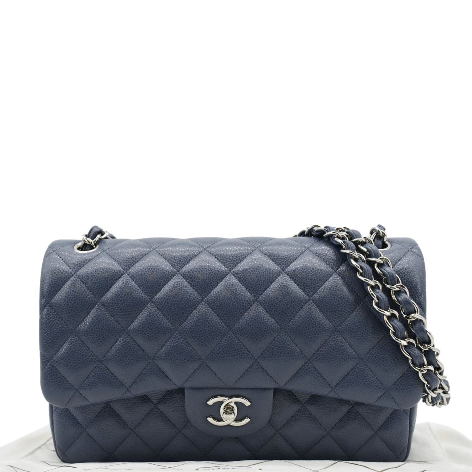 Chanel Classic Jumbo Double Flap Quilted Leather Blue Travel Bag