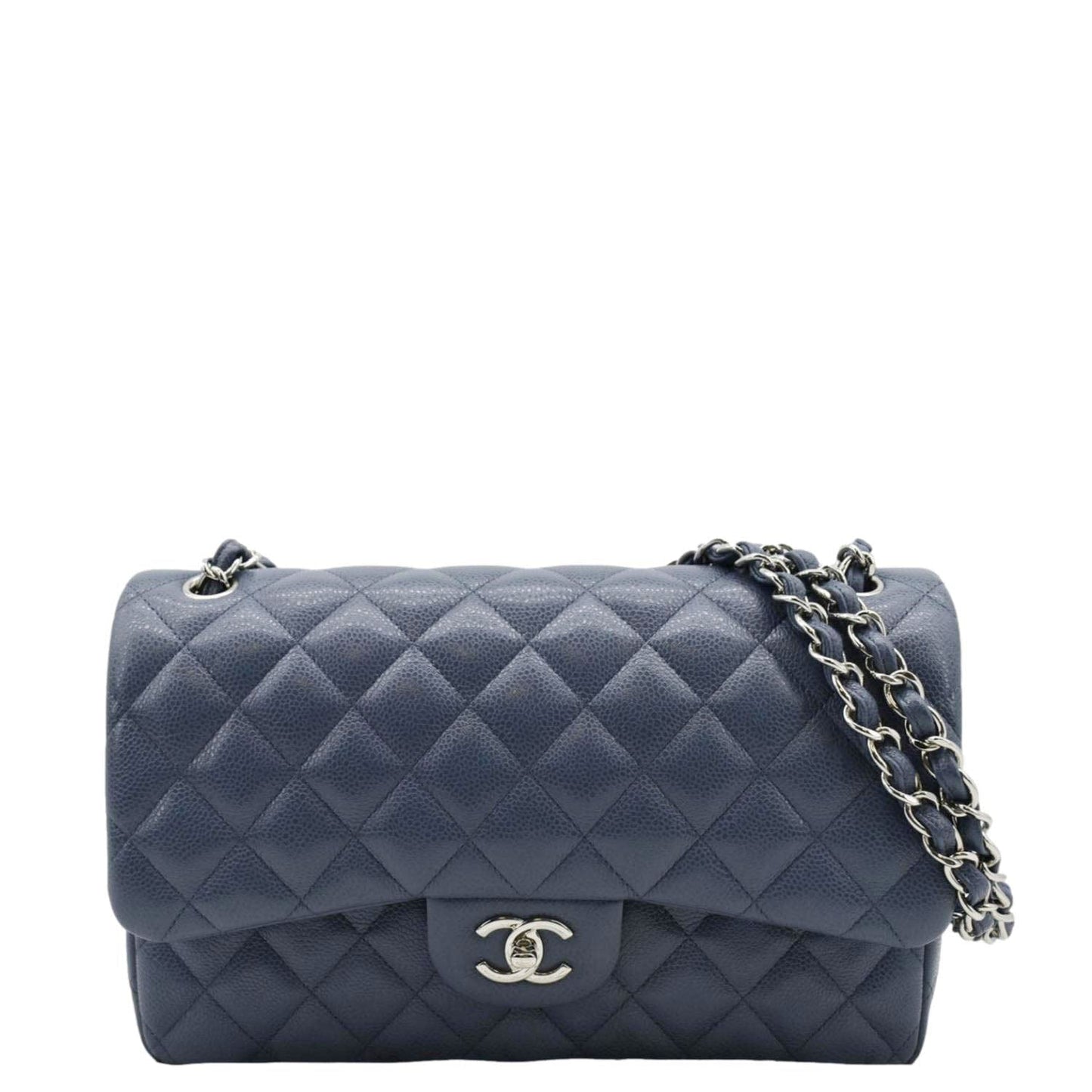 Chanel Classic Jumbo Double Flap Quilted Leather Blue Travel Bag