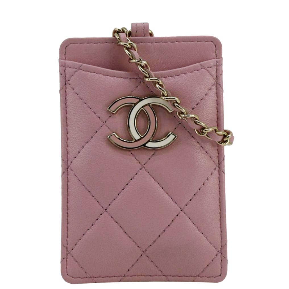 Chanel CC Quilted ID Card Holder Leather Lambskin Pink Wallet Case