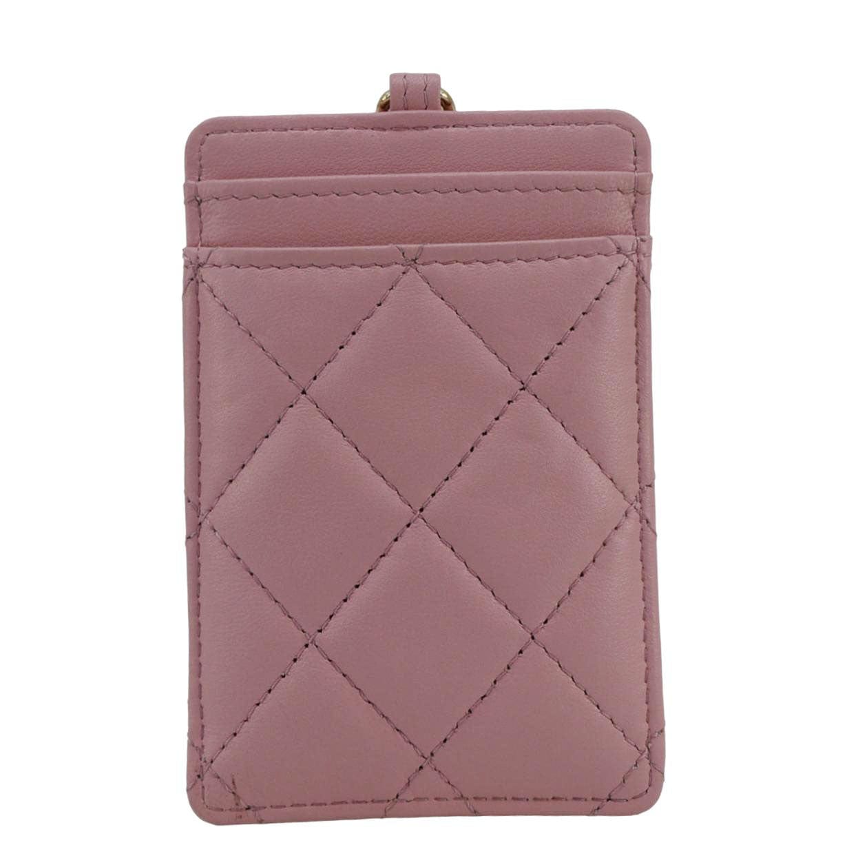 Chanel CC Quilted ID Card Holder Leather Lambskin Pink Wallet Case