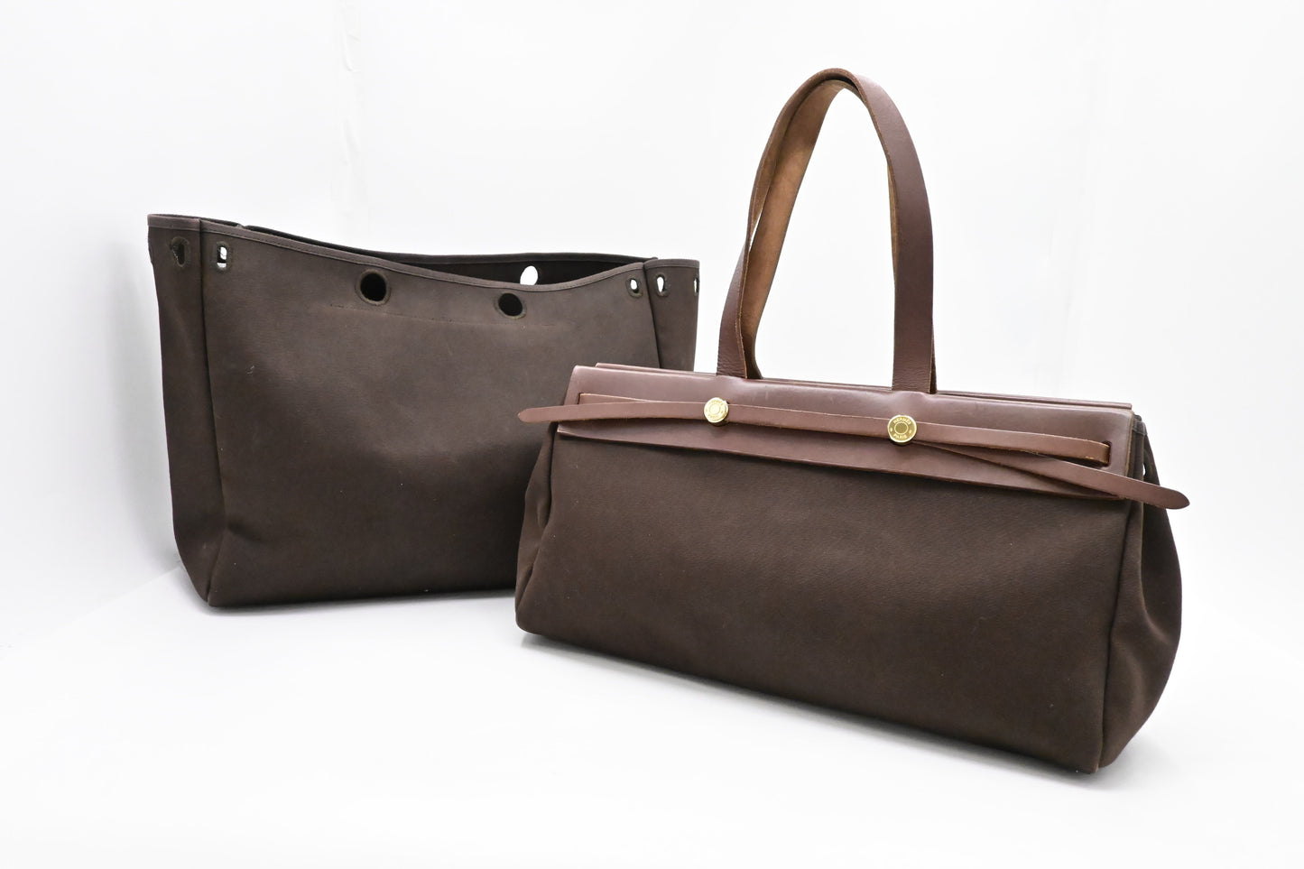 Hermes Herbag Cabas In & Leather Canvas Travel Bag