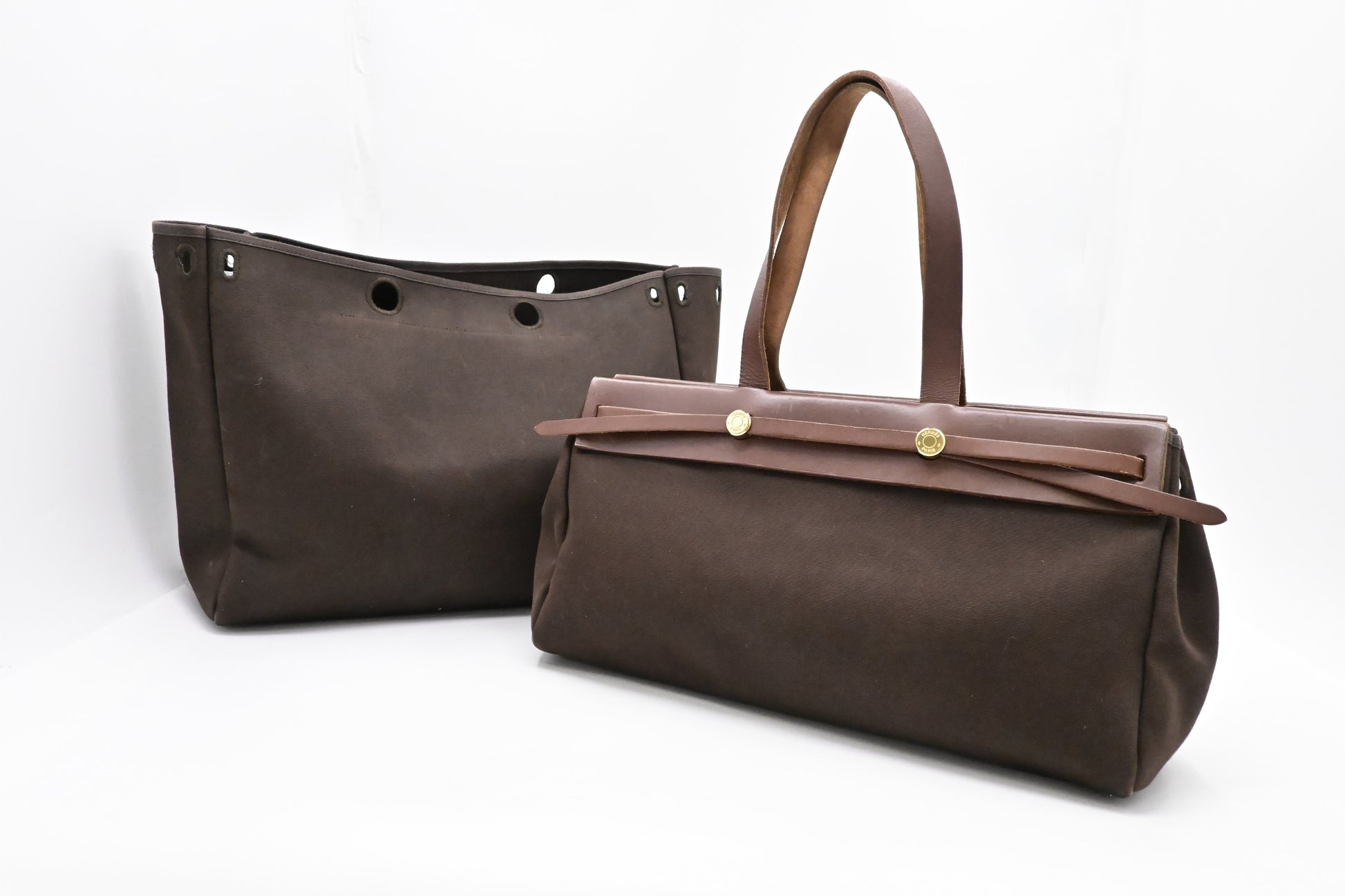 Hermes Herbag Cabas In & Leather Canvas Travel Bag