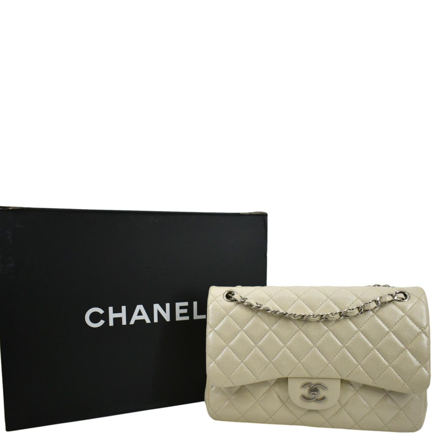 Chanel Classic Double Flap Quilted Leather Ivory Travel Bag Flap Bag