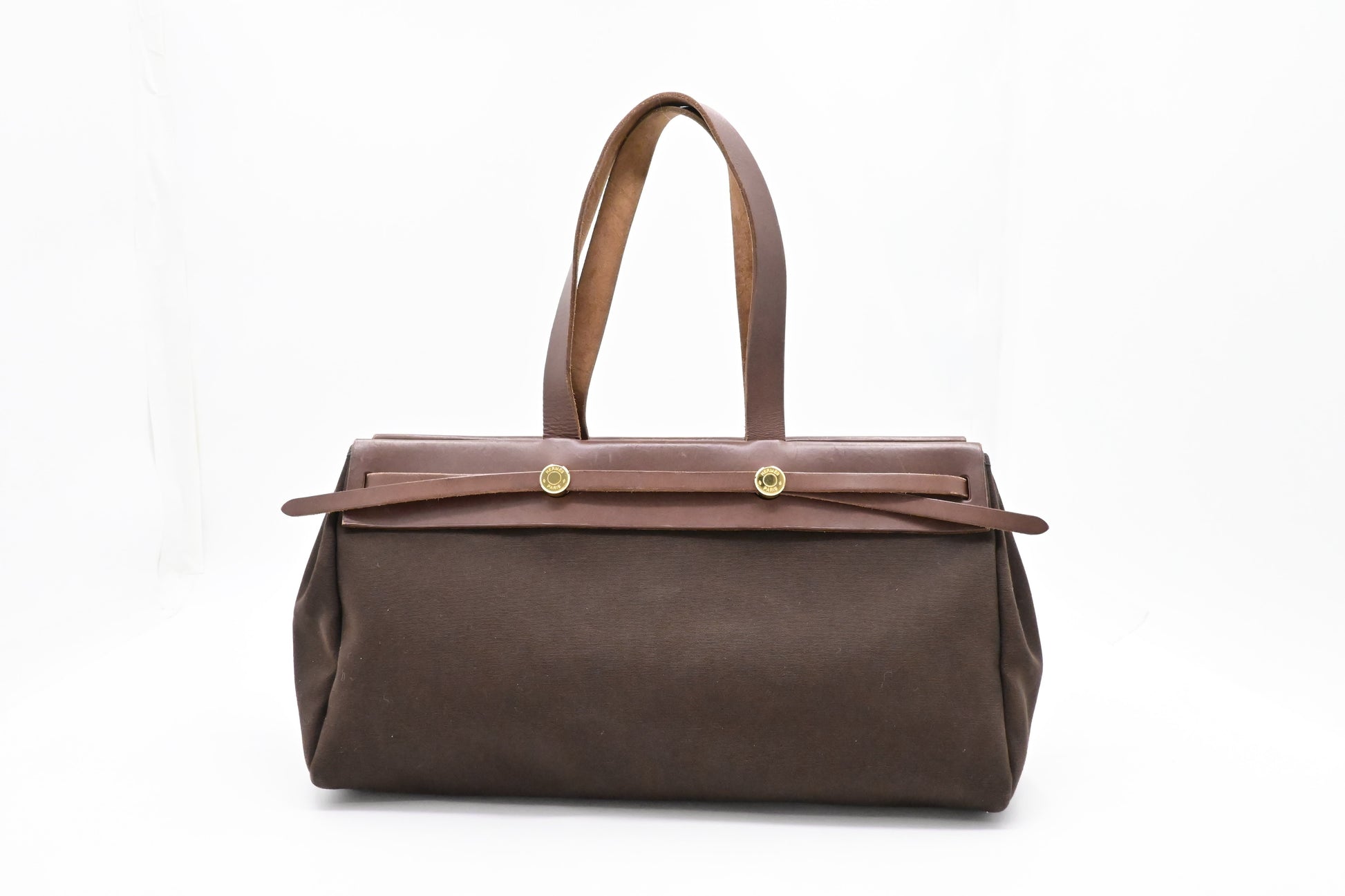Hermes Herbag Cabas In & Leather Canvas Travel Bag