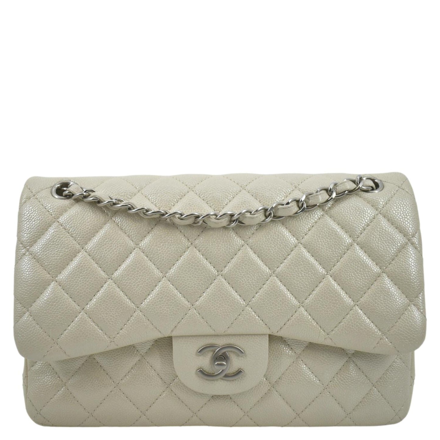 Chanel Classic Double Flap Quilted Leather Ivory Travel Bag Flap Bag