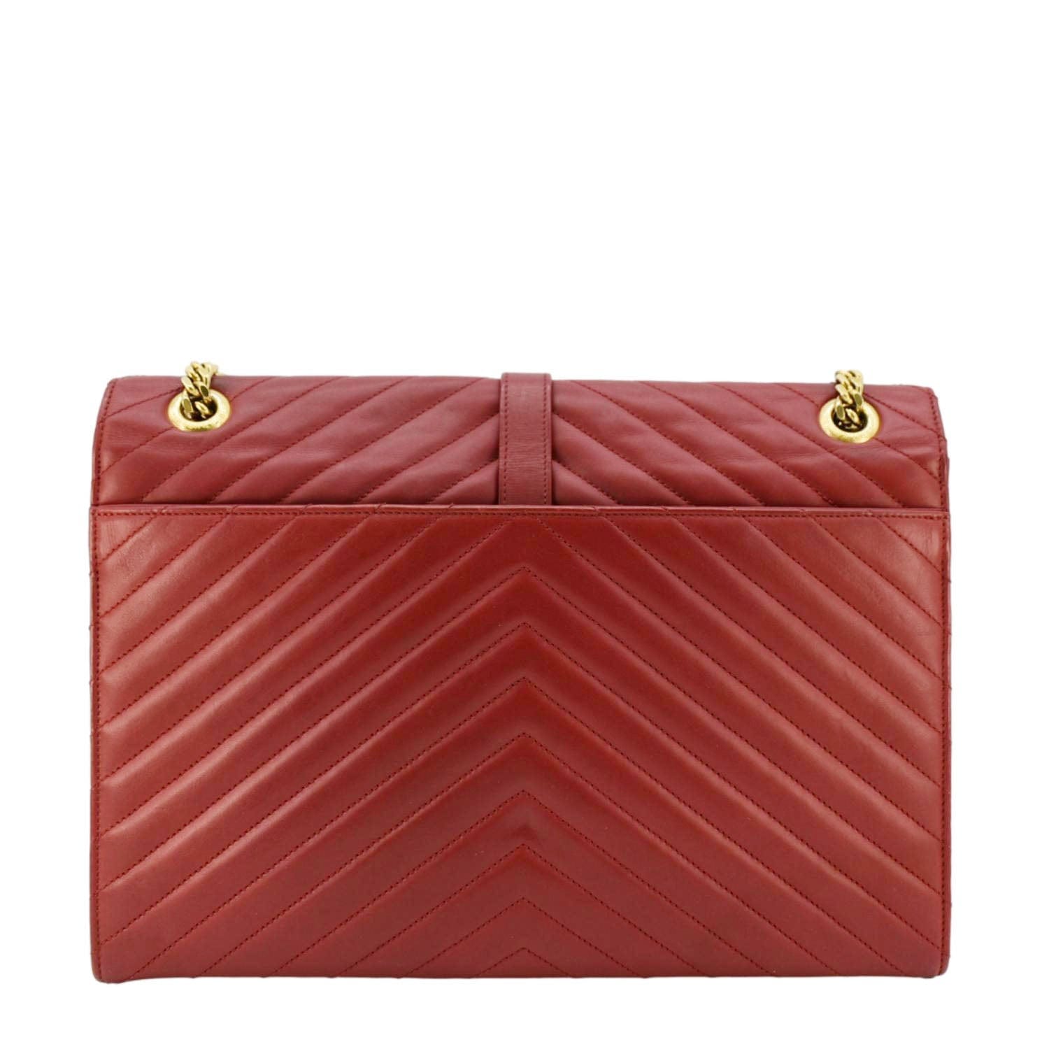 YSL Saint Laurent Yves Envelope Mixed Shoulder Bag Leather Matelasse Red