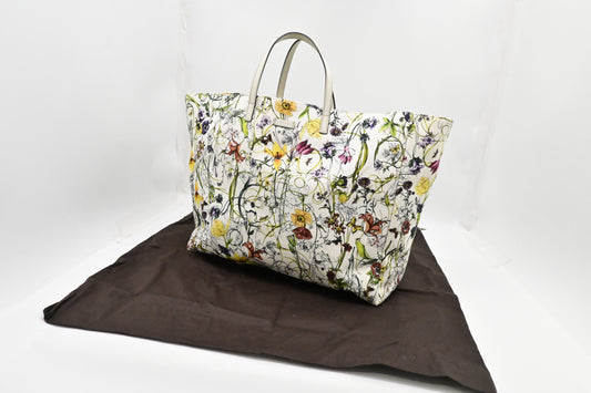 Gucci Floral Canvas White Tote Bag