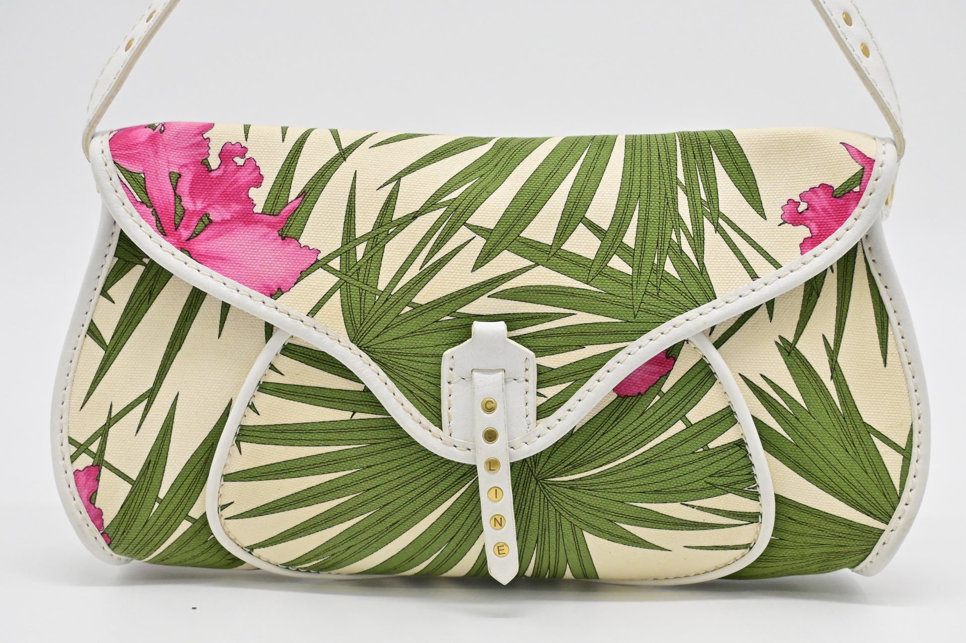 Celine Poulbot In Palm Print Handbag Canvas Travel Bag