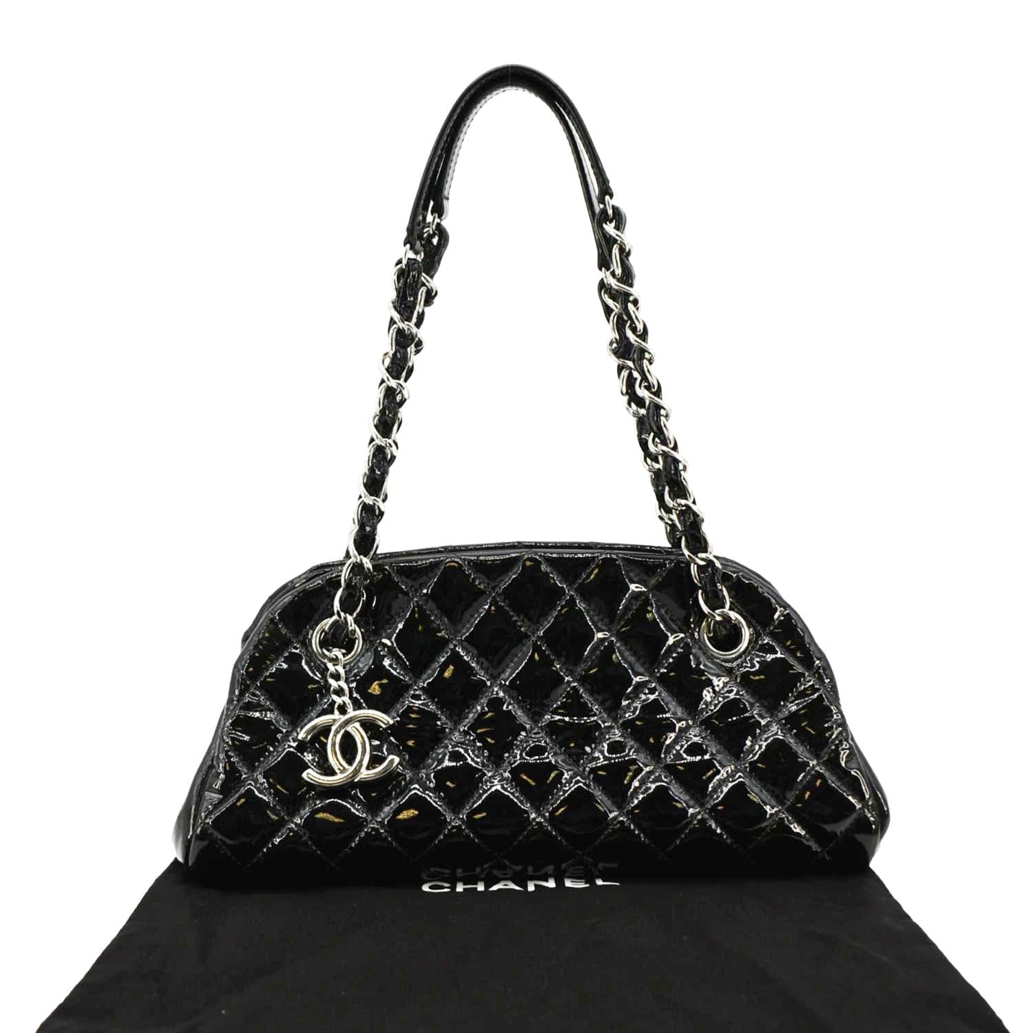 Chanel Just Mademoiselle Bowling Quilted Patent Leather Black Travel Bag
