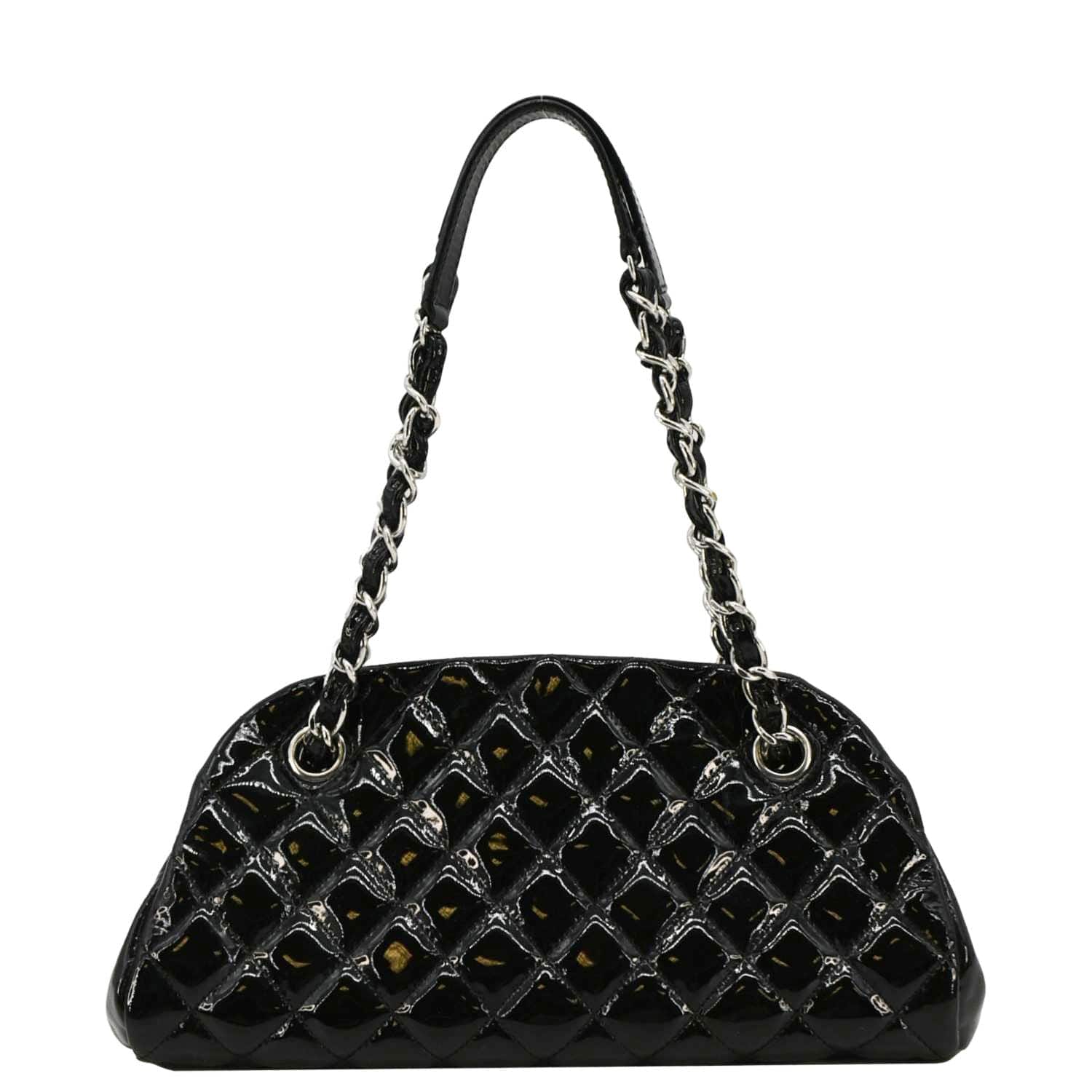 Chanel Just Mademoiselle Bowling Quilted Patent Leather Black Travel Bag
