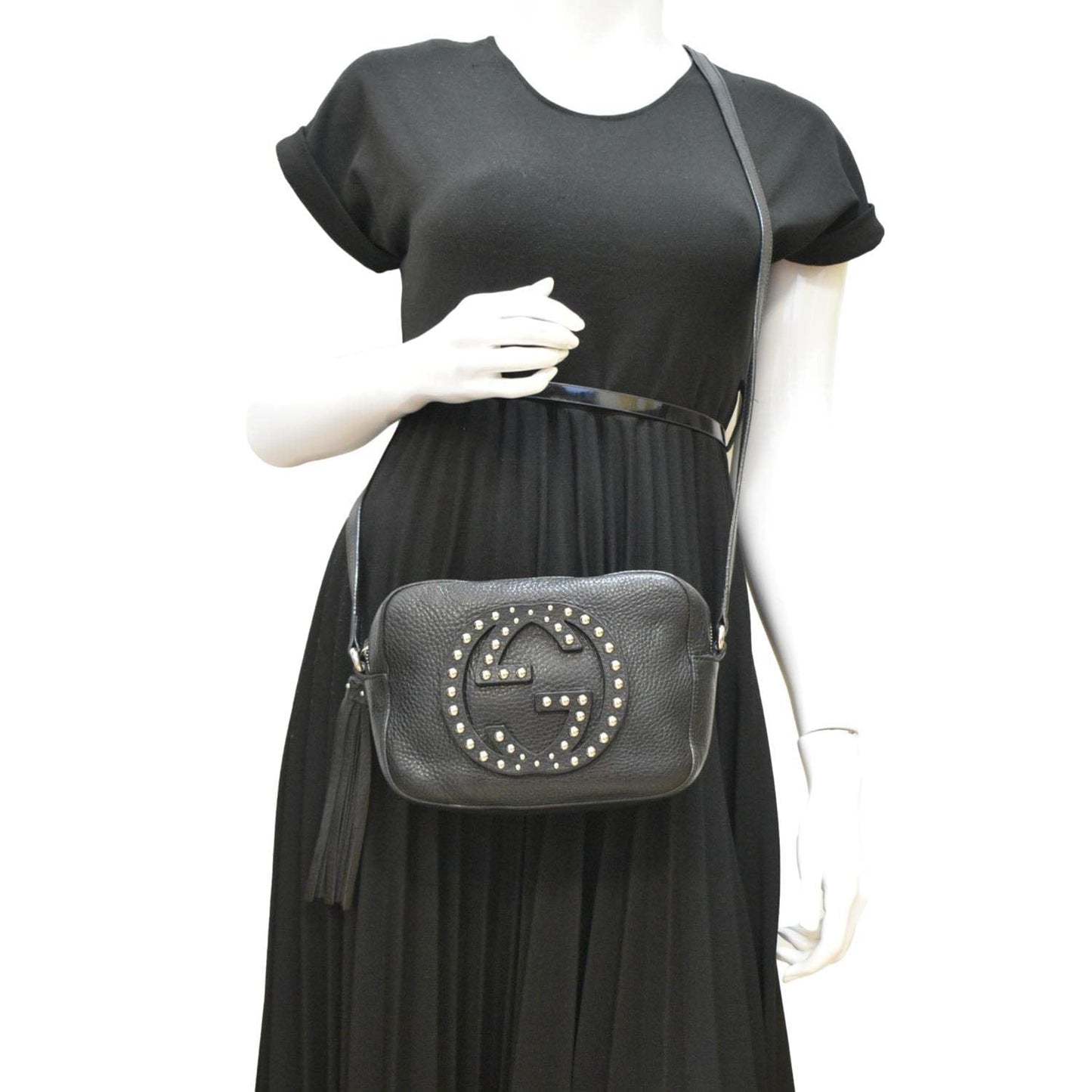 Gucci Soho Disco Studded Crossbody Bag Leather Black