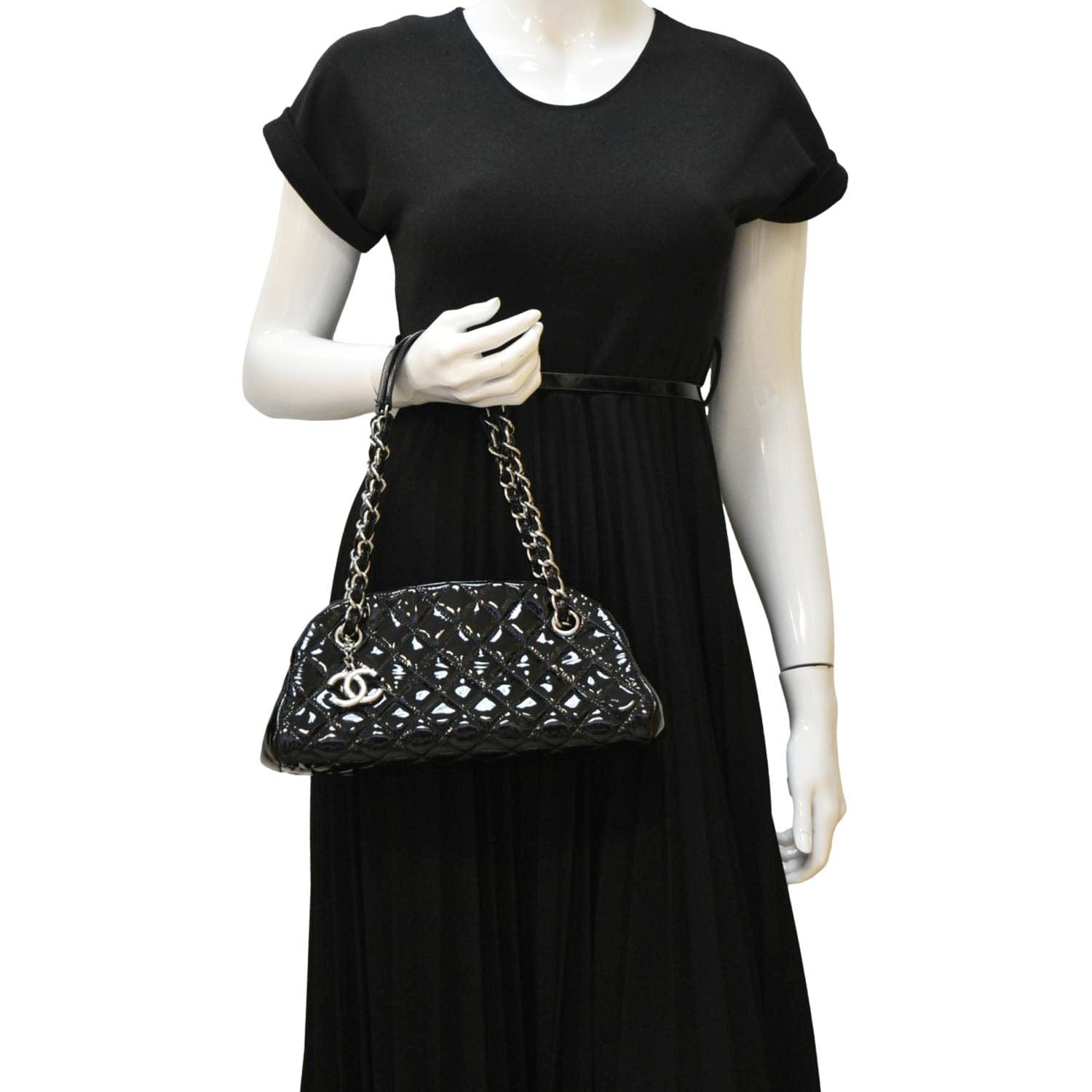 Chanel Just Mademoiselle Bowling Quilted Patent Leather Black Travel Bag