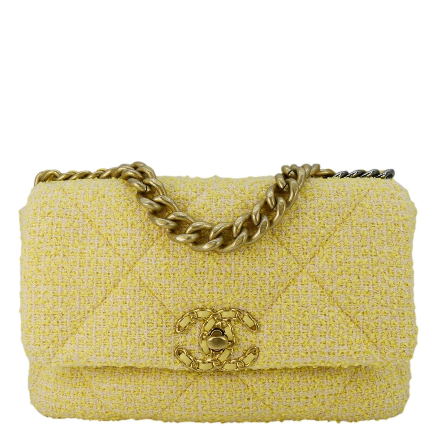 Chanel 19 Flap Quilted Tweed Beige Travel Bag