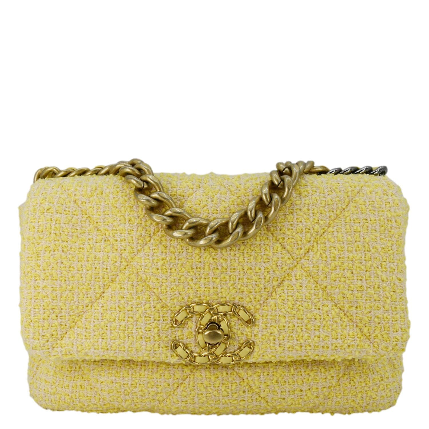 Chanel 19 Flap Quilted Tweed Beige Travel Bag