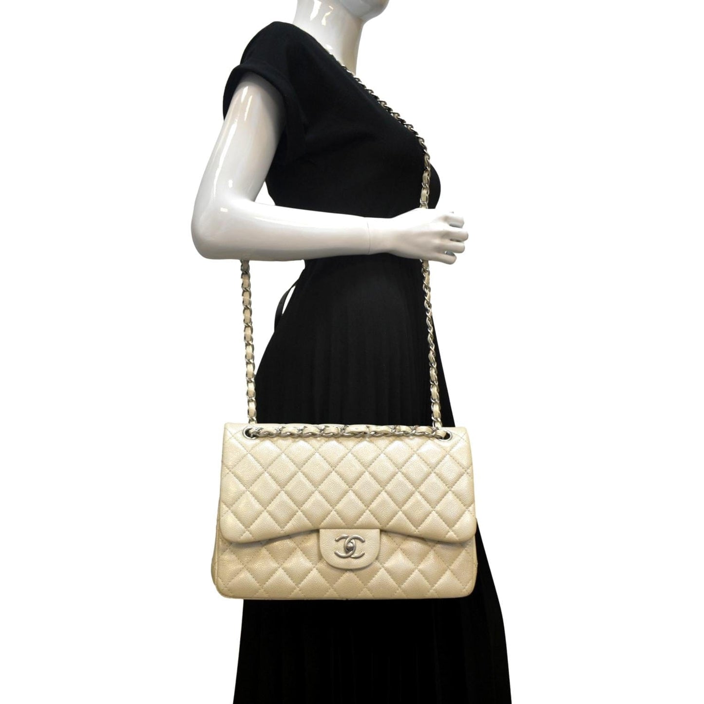 Chanel Classic Double Flap Quilted Leather Ivory Travel Bag Flap Bag