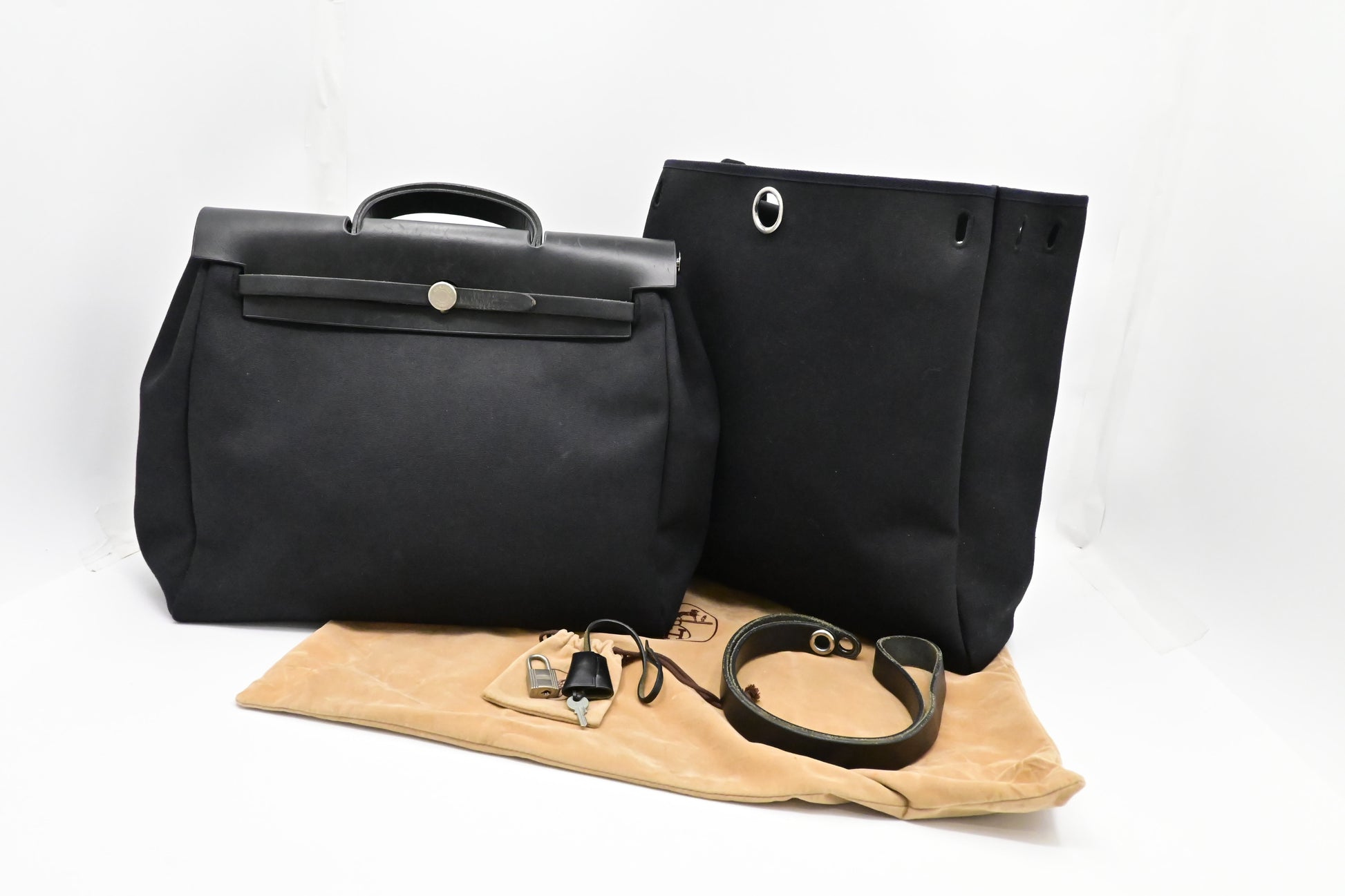 Hermes Herbag In Canvas Black Travel Bag