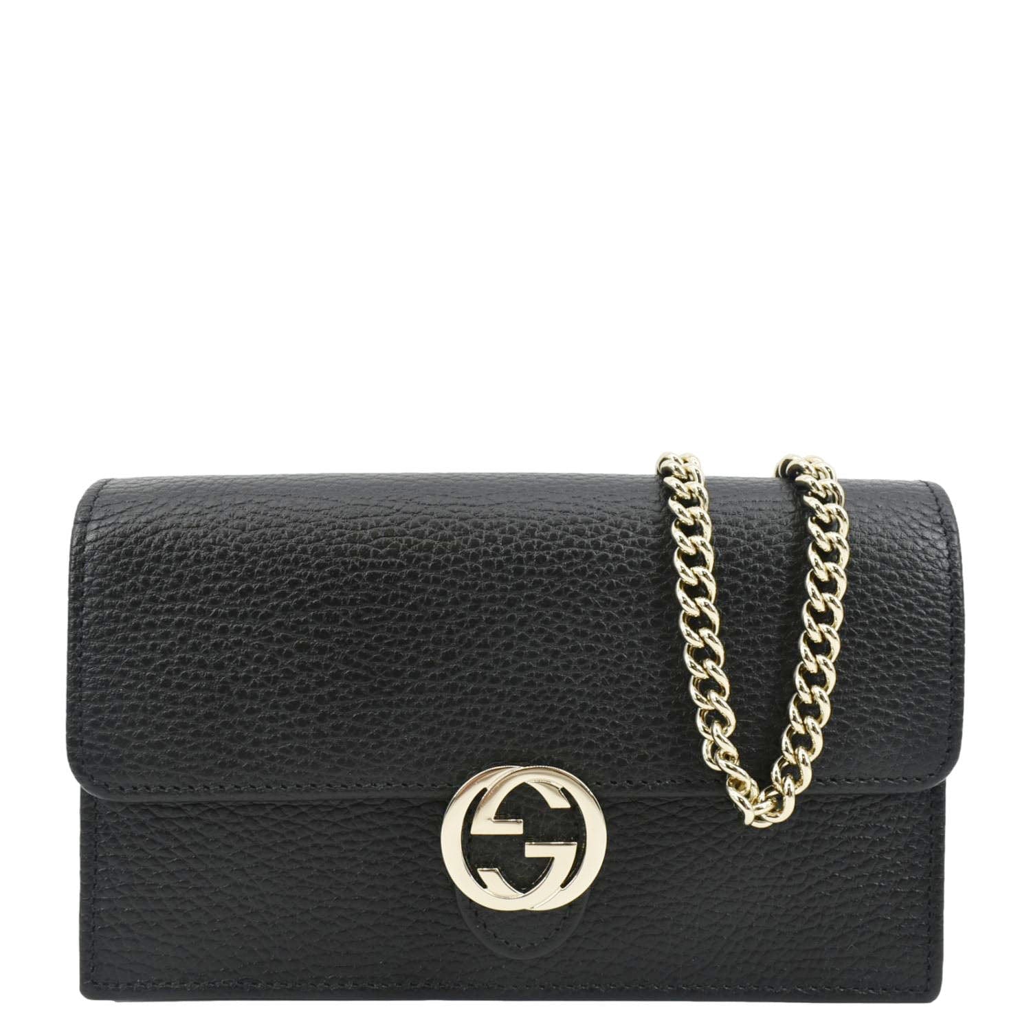 Gucci Interlocking Pebbled Crossbody Bag Leather Black