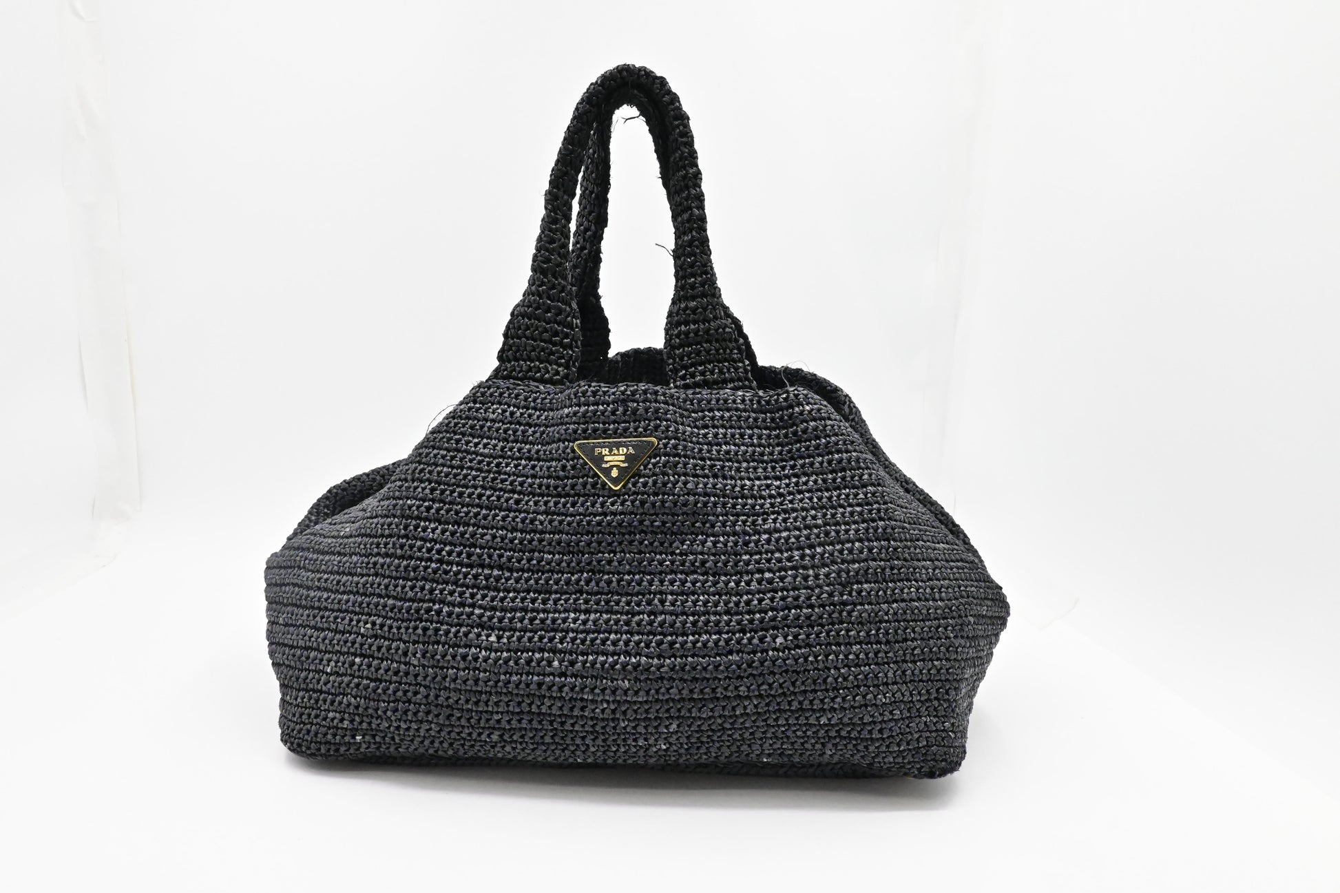 Prada Canapa Tote In Handbag Raffia Black Tote Bag