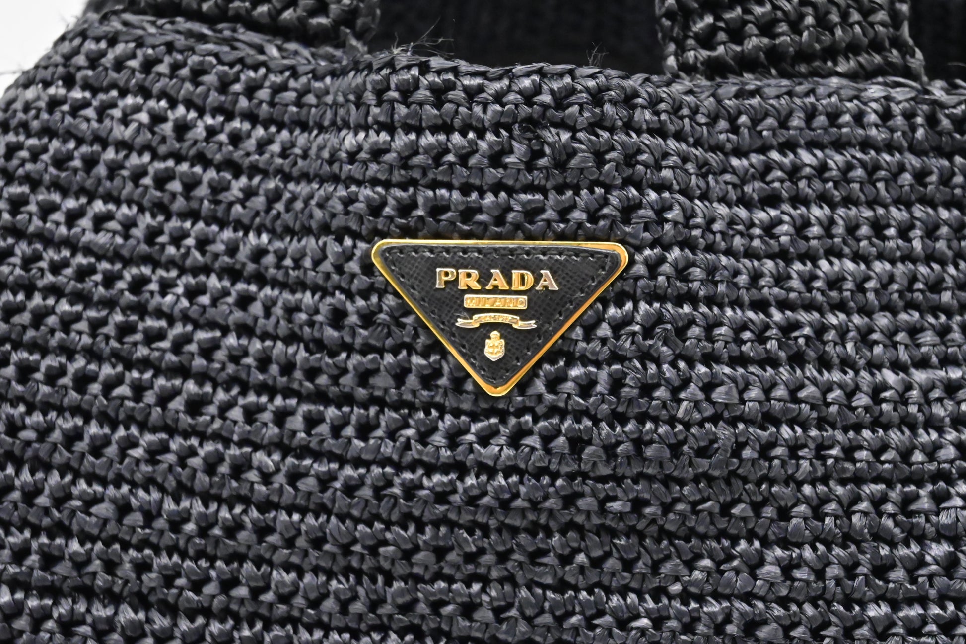 Prada Canapa Tote In Handbag Raffia Black Tote Bag