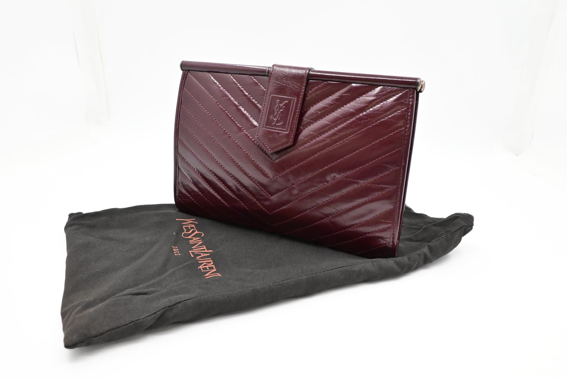 YSL Saint Laurent Pouch In Burgundy Chevron Travel Bag Leather