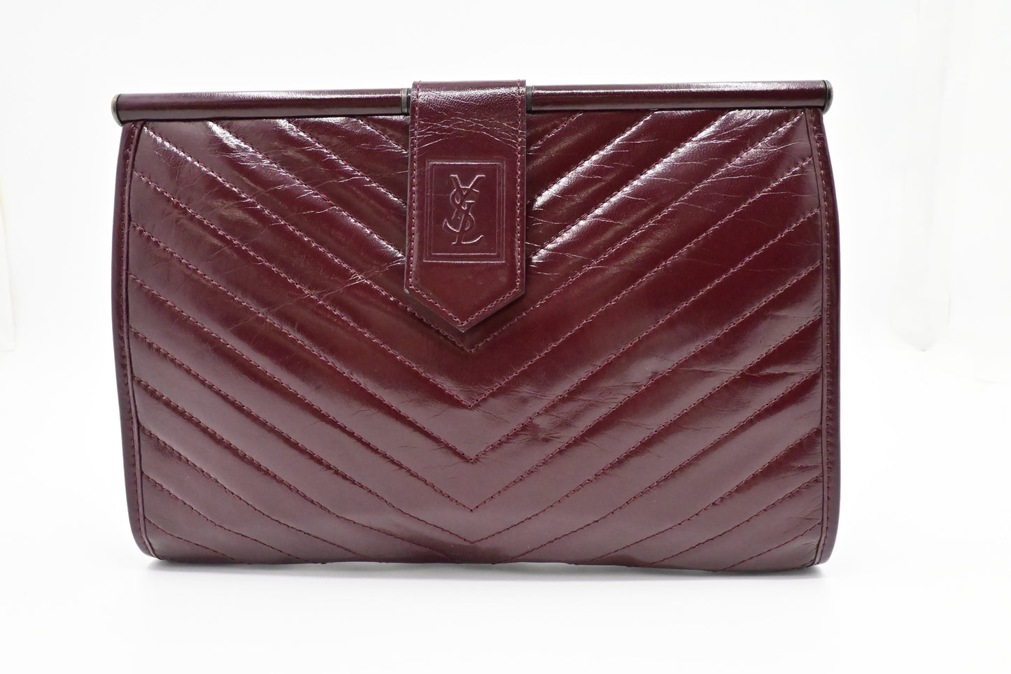 YSL Saint Laurent Pouch In Burgundy Chevron Travel Bag Leather