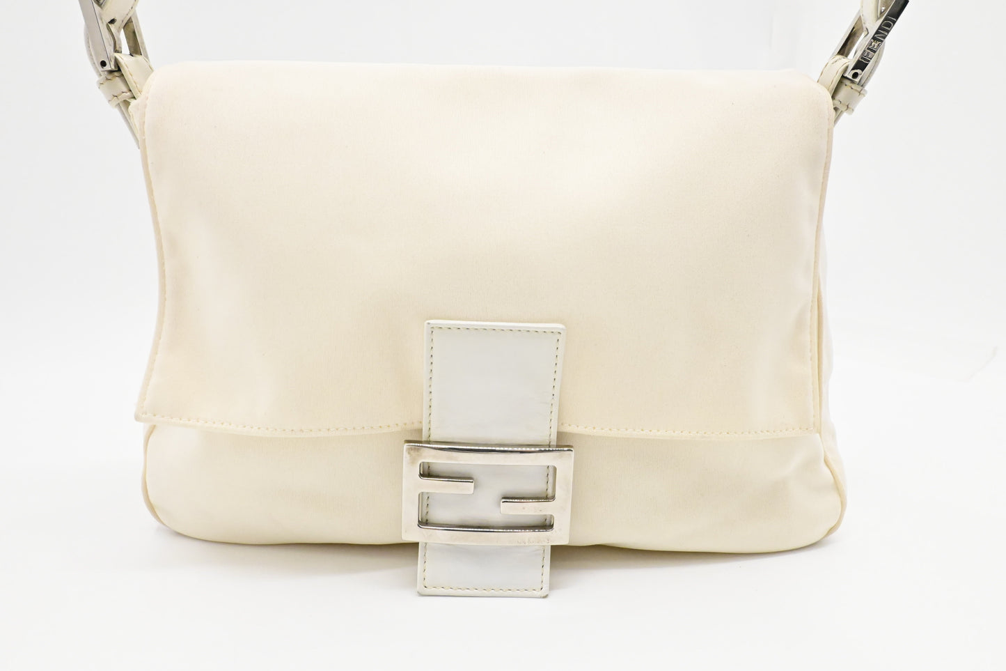 Fendi Mama Baguette In Handbag Canvas Cream Shoulder Bag