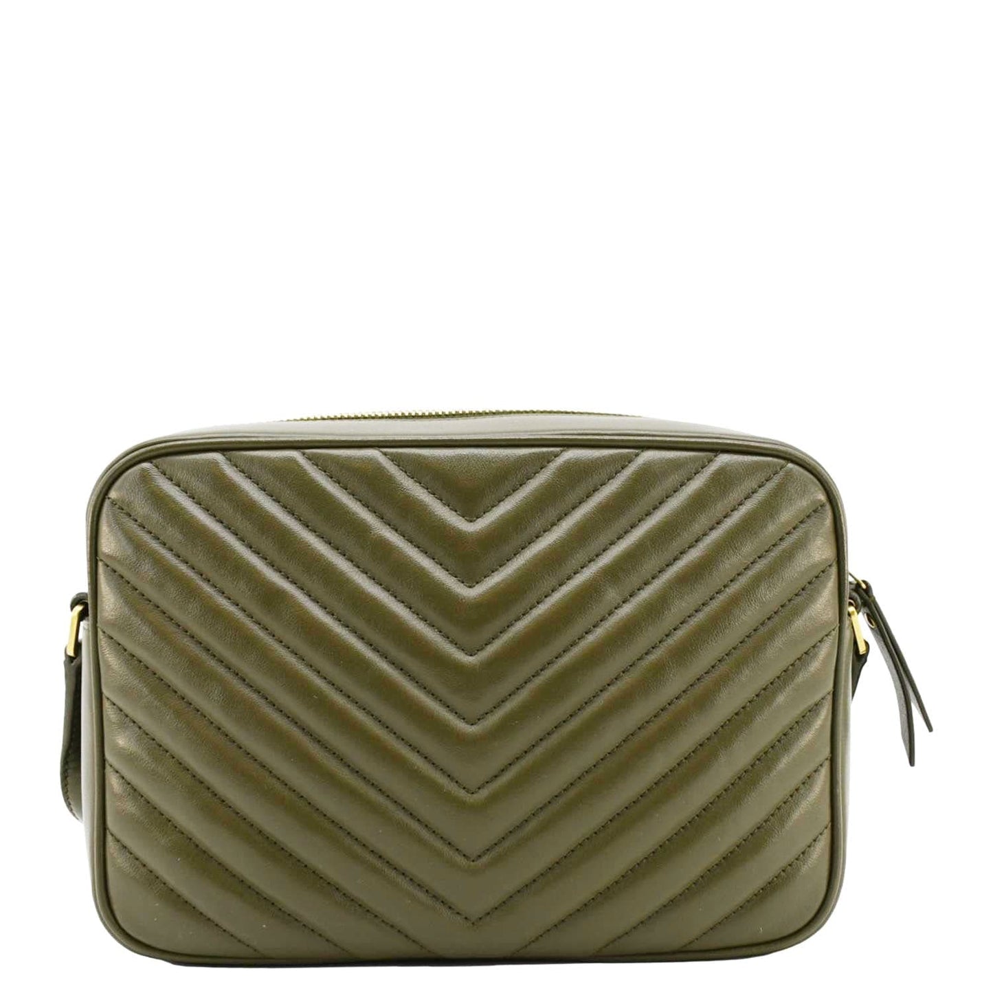 YSL Saint Laurent Yves Lou Chevron Camera Crossbody Bag Olive Leather