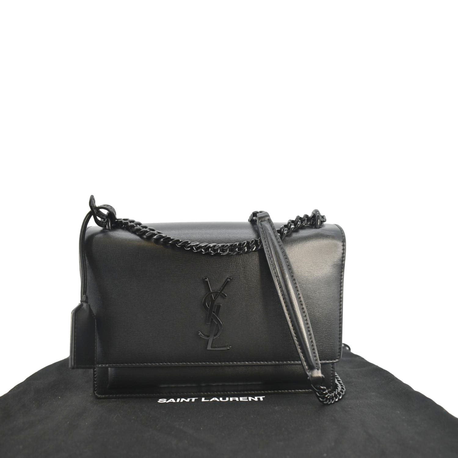 YSL Saint Laurent Yves Sunset Shoulder Bag Leather Black Medium