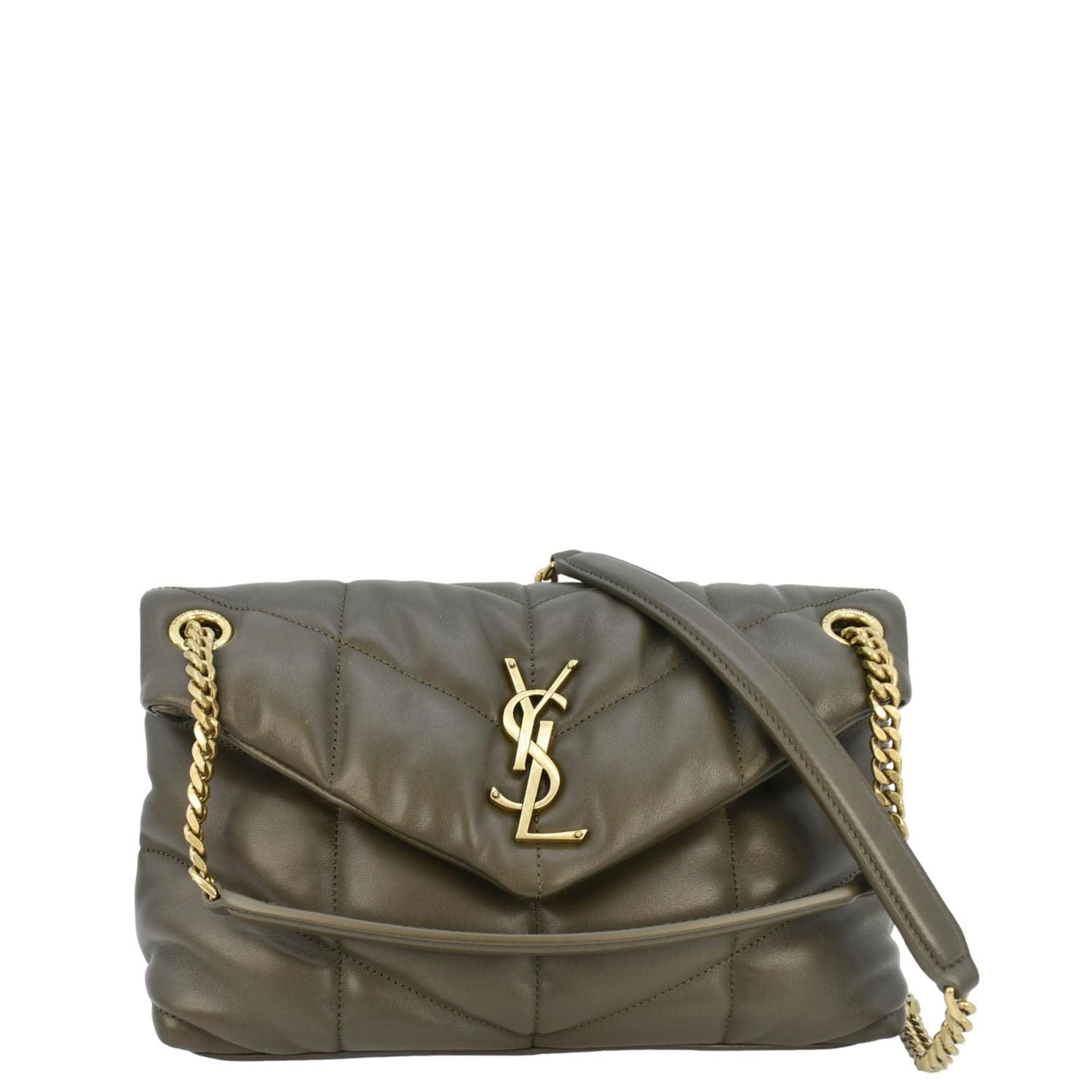 YSL Saint Laurent Yves Loulou Puffer Crossbody Bag Olive Leather Lambskin Quilted