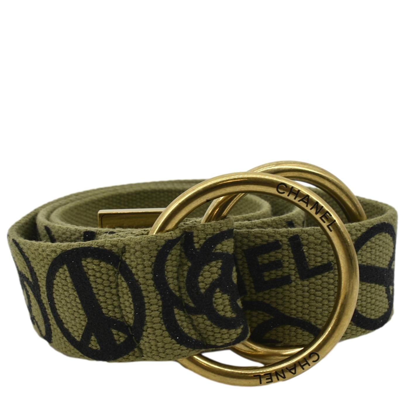 Chanel CC Logo Embossed Belt Canvas Green