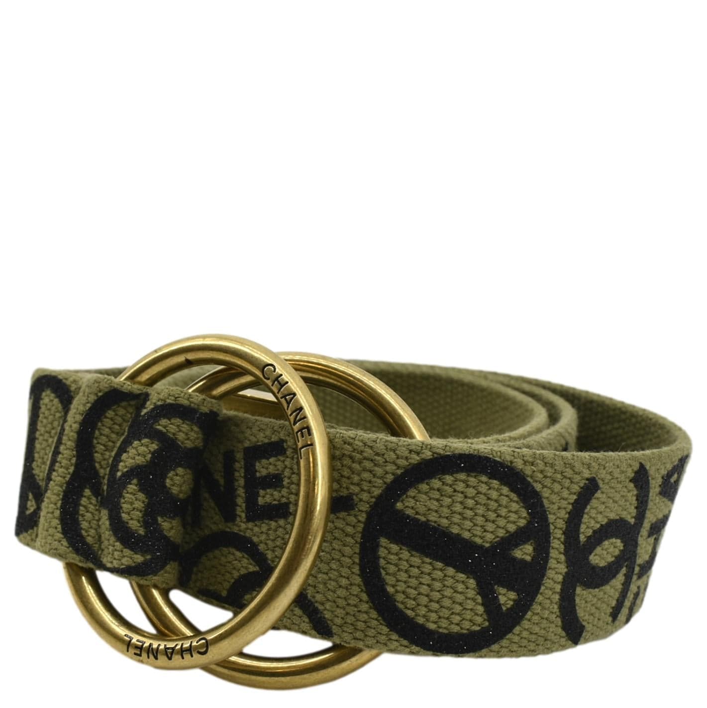 Chanel CC Logo Embossed Belt Canvas Green