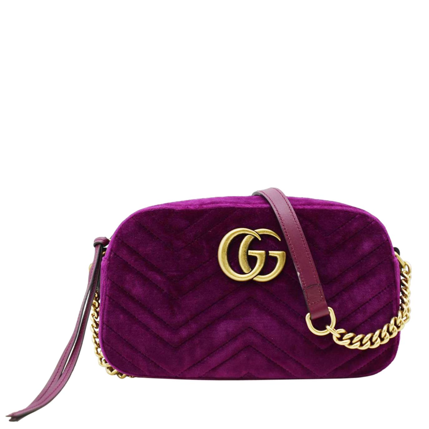 Gucci Marmont Velvet Shoulder Bag Purple Matelasse Small
