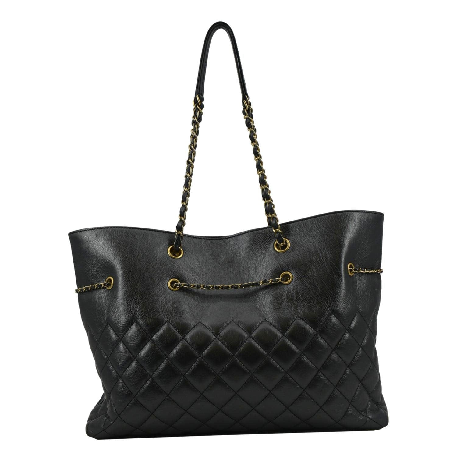 Chanel Front CC Drawstring Quilted Shopping Leather Grey Jewelry