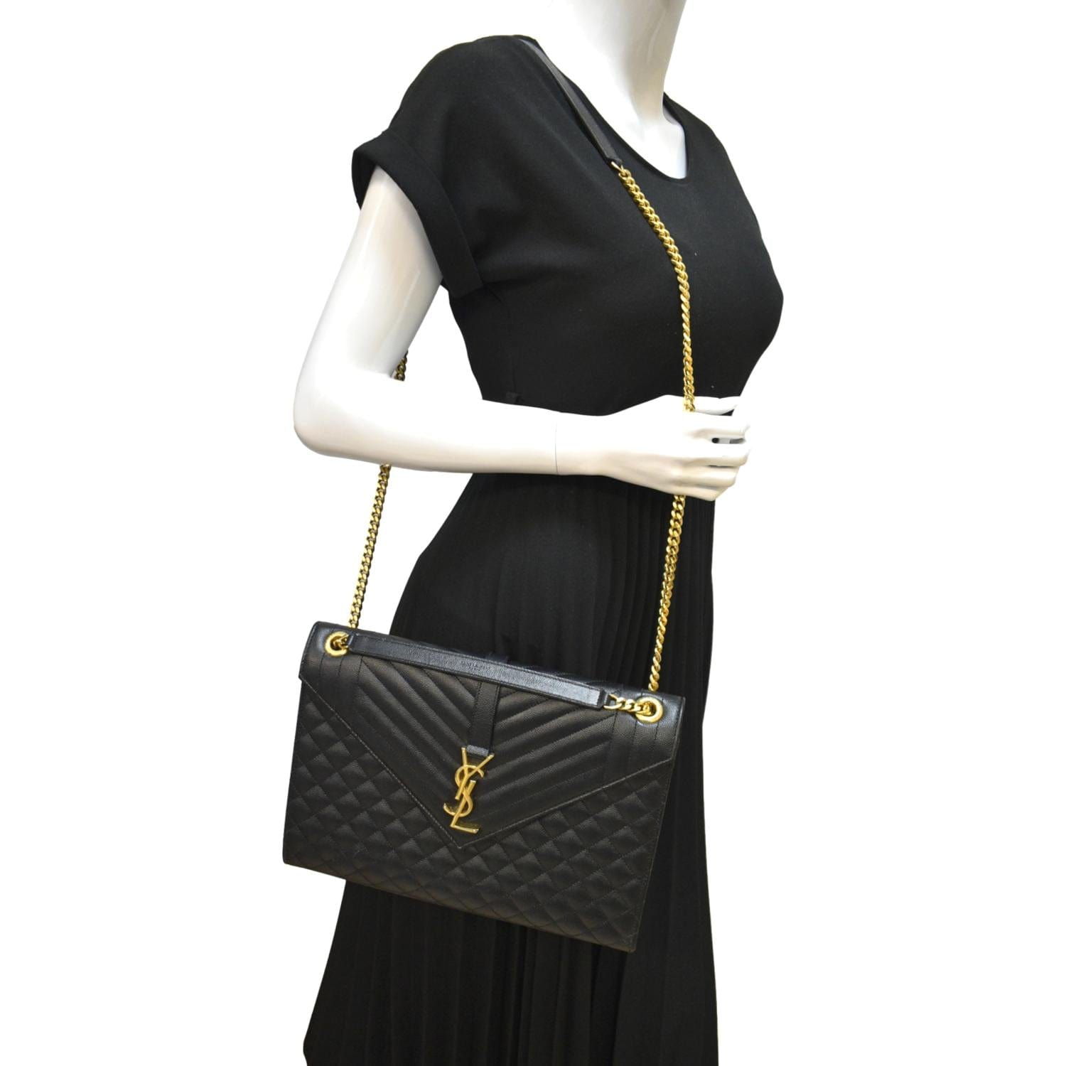 YSL Saint Laurent Yves Envelope Crossbody Bag Leather Matelasse Black Matelasse Envelope Medium
