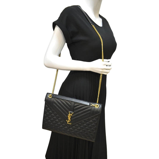 YSL Saint Laurent Yves Envelope Crossbody Bag Leather Matelasse Black Matelasse Envelope Medium