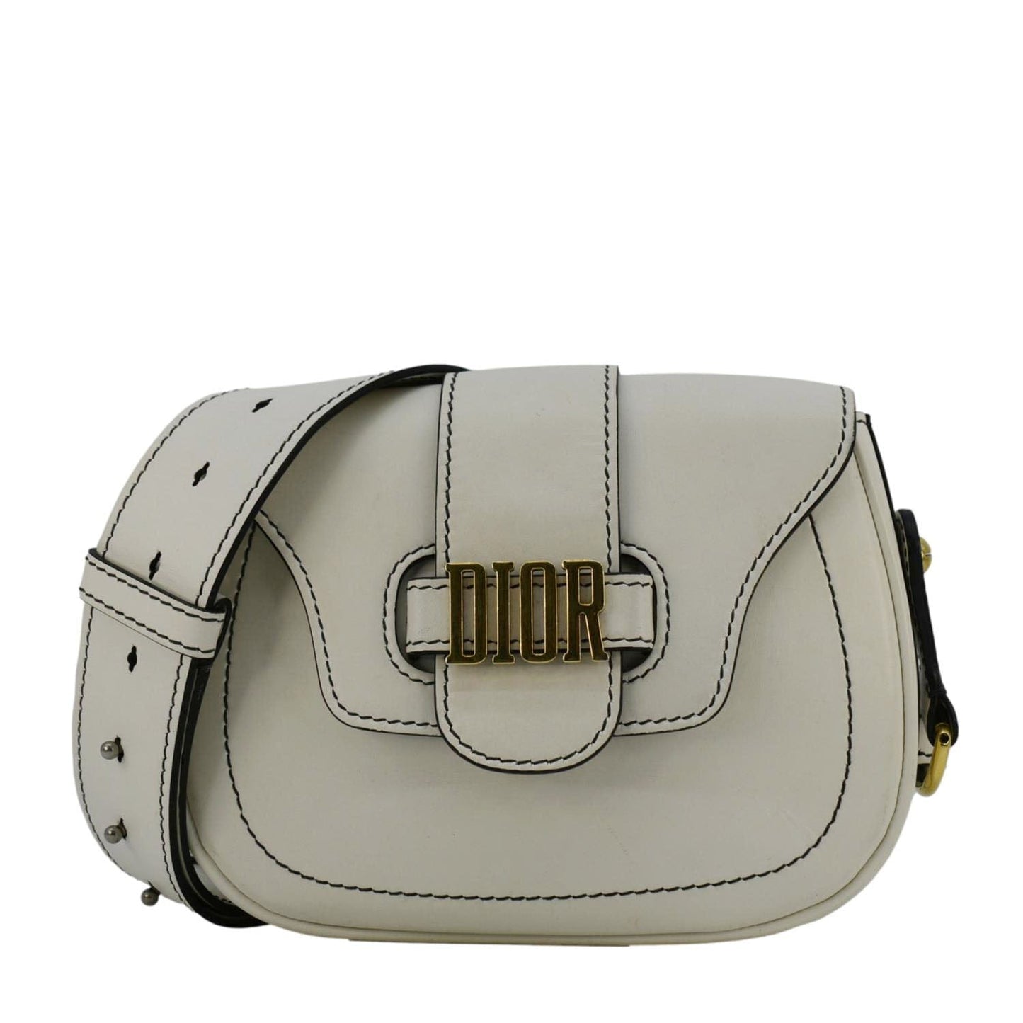 Dior D Fence Calfskin Saddle Bag Leather White Travel Bag