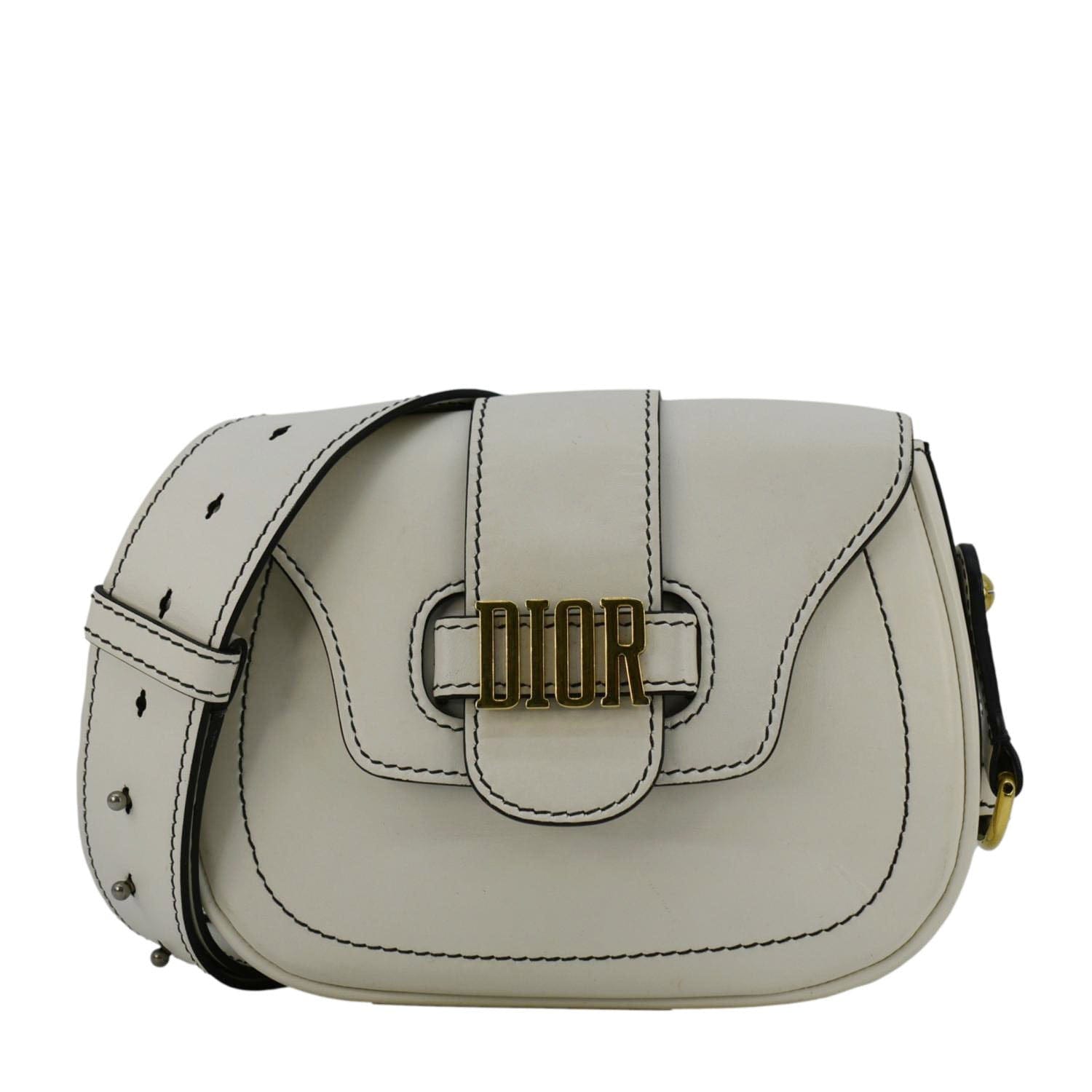 Dior D Fence Calfskin Saddle Bag Leather White Travel Bag