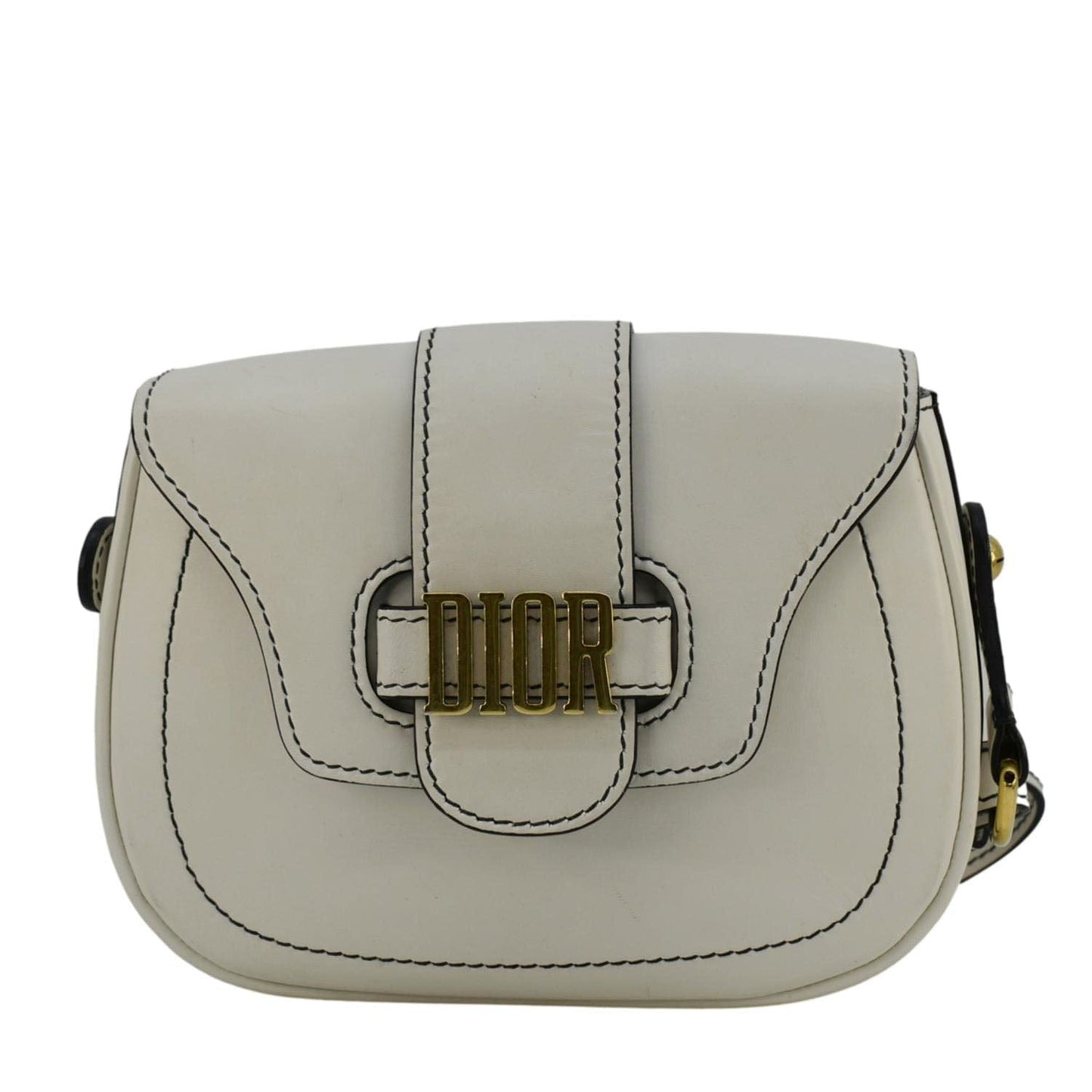 Dior D Fence Calfskin Saddle Bag Leather White Travel Bag