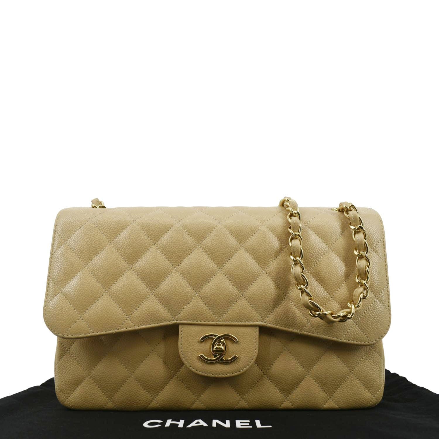Chanel Classic Jumbo Double Flap Quilted Leather Beige Travel Bag Flap 1