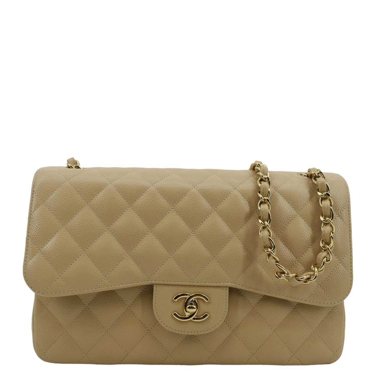 Chanel Classic Jumbo Double Flap Quilted Leather Beige Travel Bag Flap 1