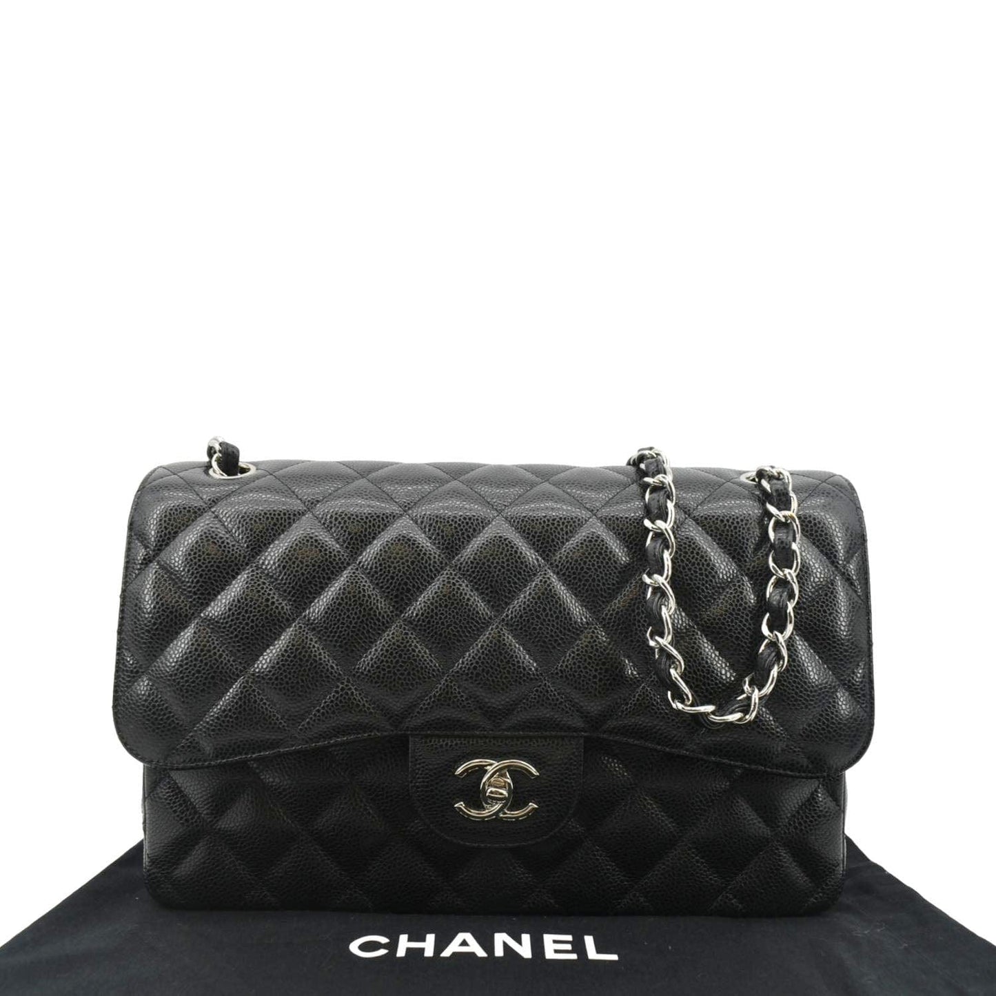 Chanel Classic Jumbo Double Flap Quilted Leather Black Travel Bag 6