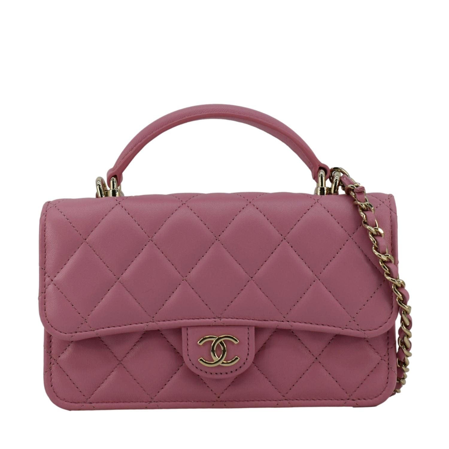 Chanel Flap Phone Holder Quilted Leather Pink Travel Bag