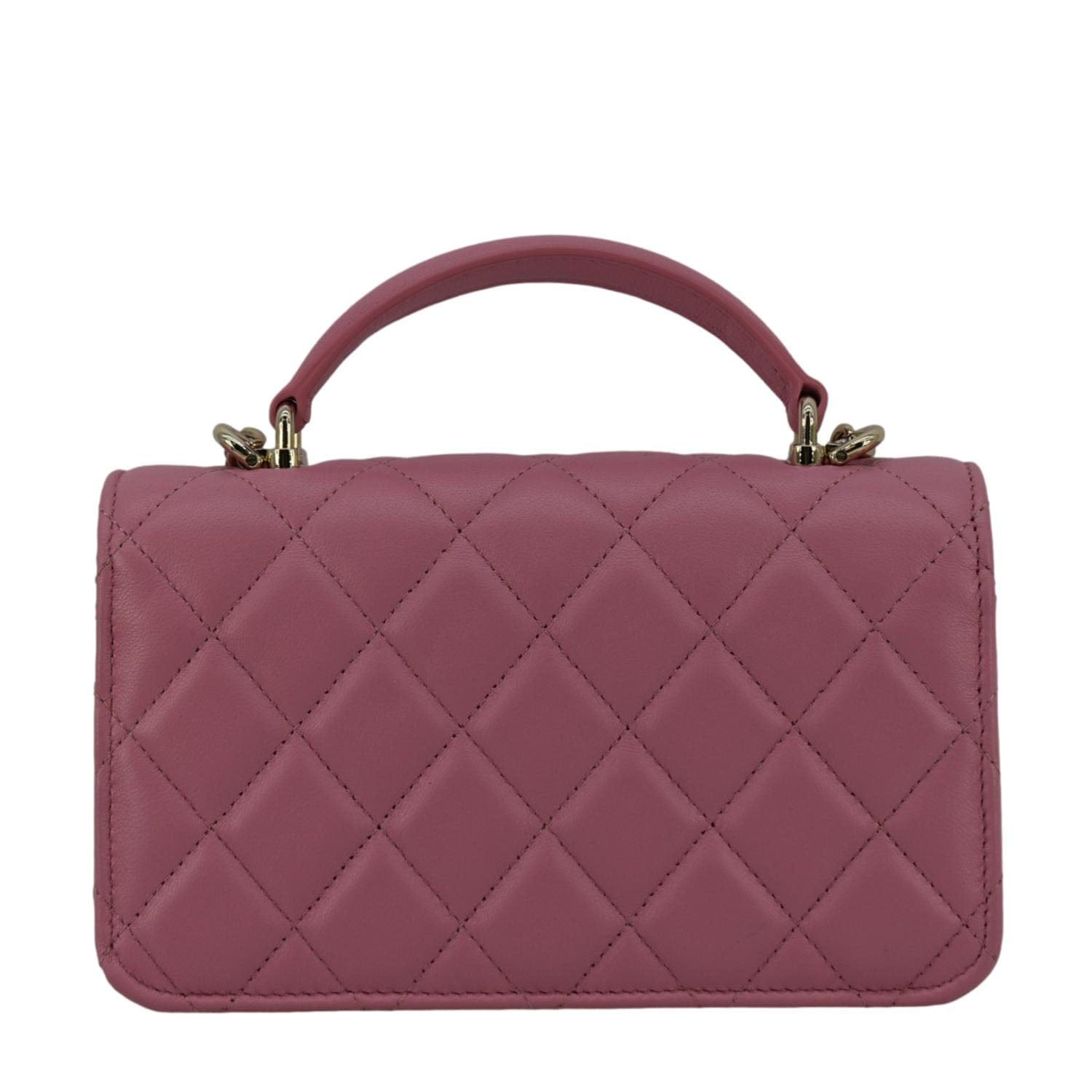 Chanel Flap Phone Holder Quilted Leather Pink Travel Bag