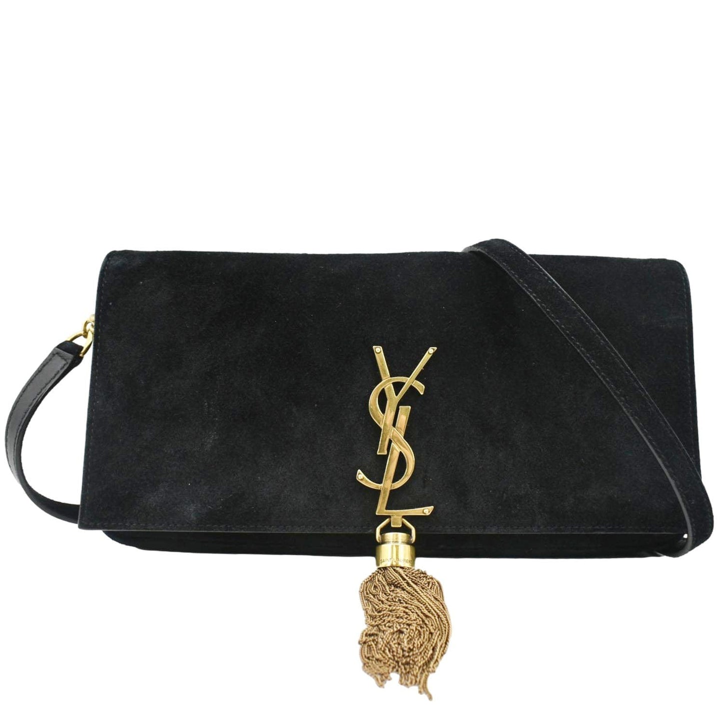 YSL Saint Laurent Yves Kate Tassel Crossbody Bag Suede Black